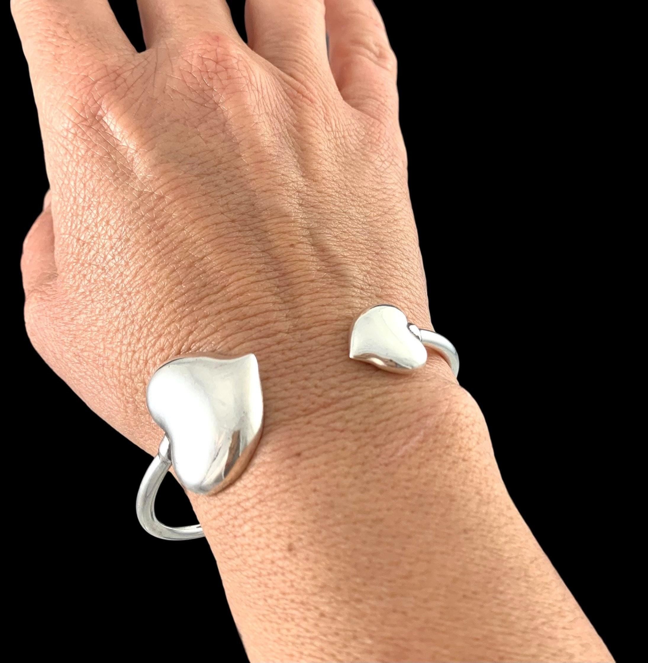 Chunky open heart cuff bracelet – adjustable vintage-inspired silver bangle for women – sculptural statement jewelry -