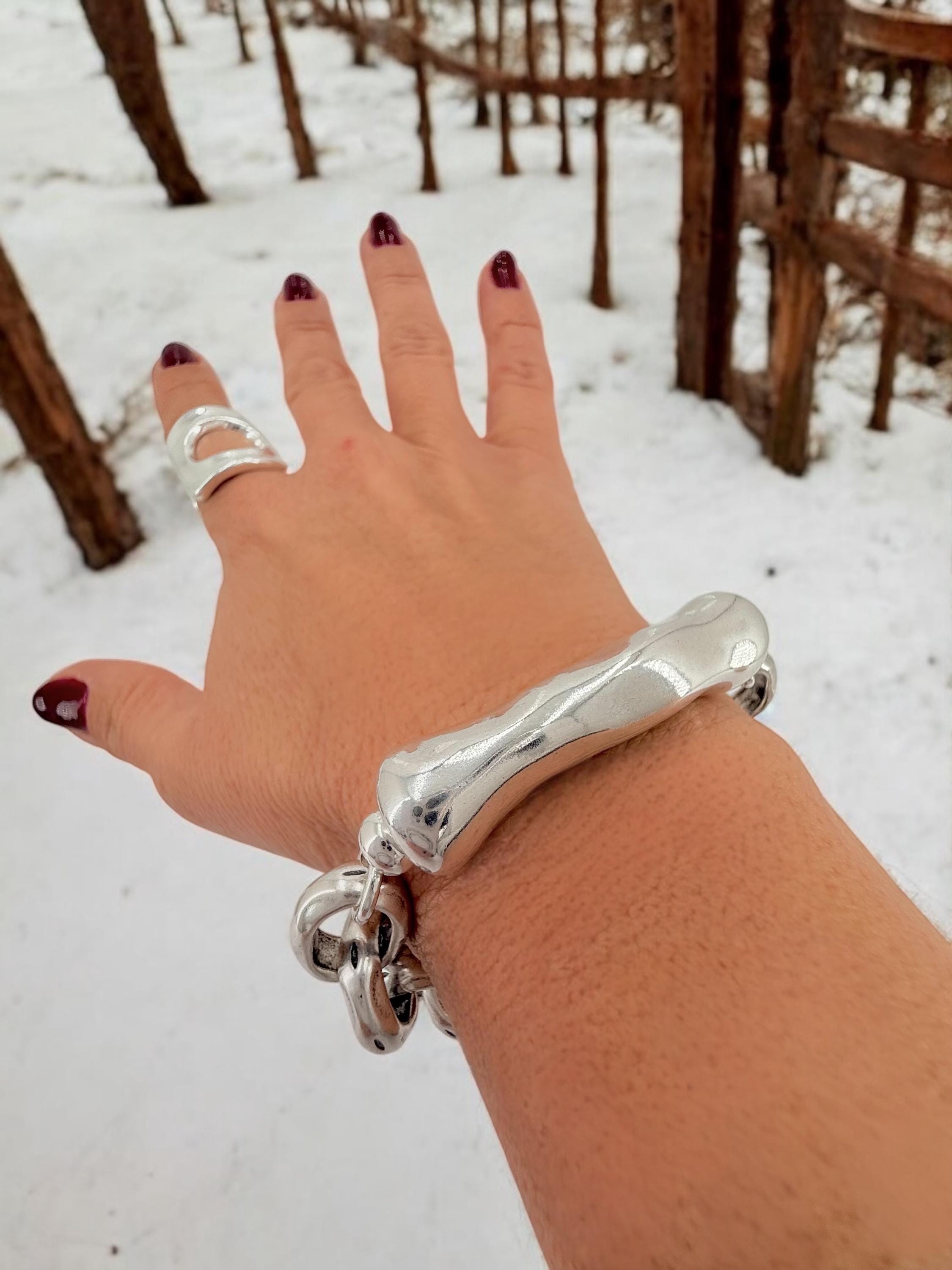 Chunky silver bracelet, tube bracelet, silver bold bracelet, silver chain bracelet, thick link bracelet, , statement bracelet