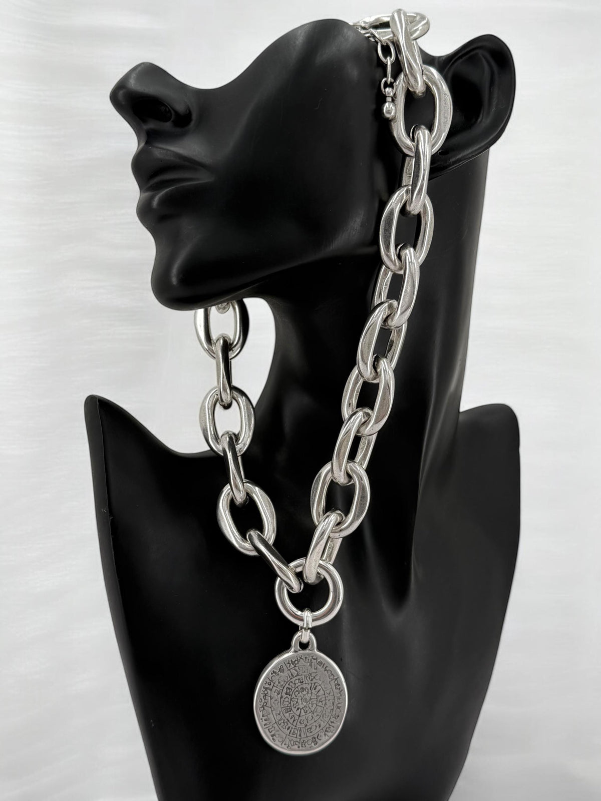 Chunky silver chain symbol coin pendant necklace – bold statement choker– customized jewelry