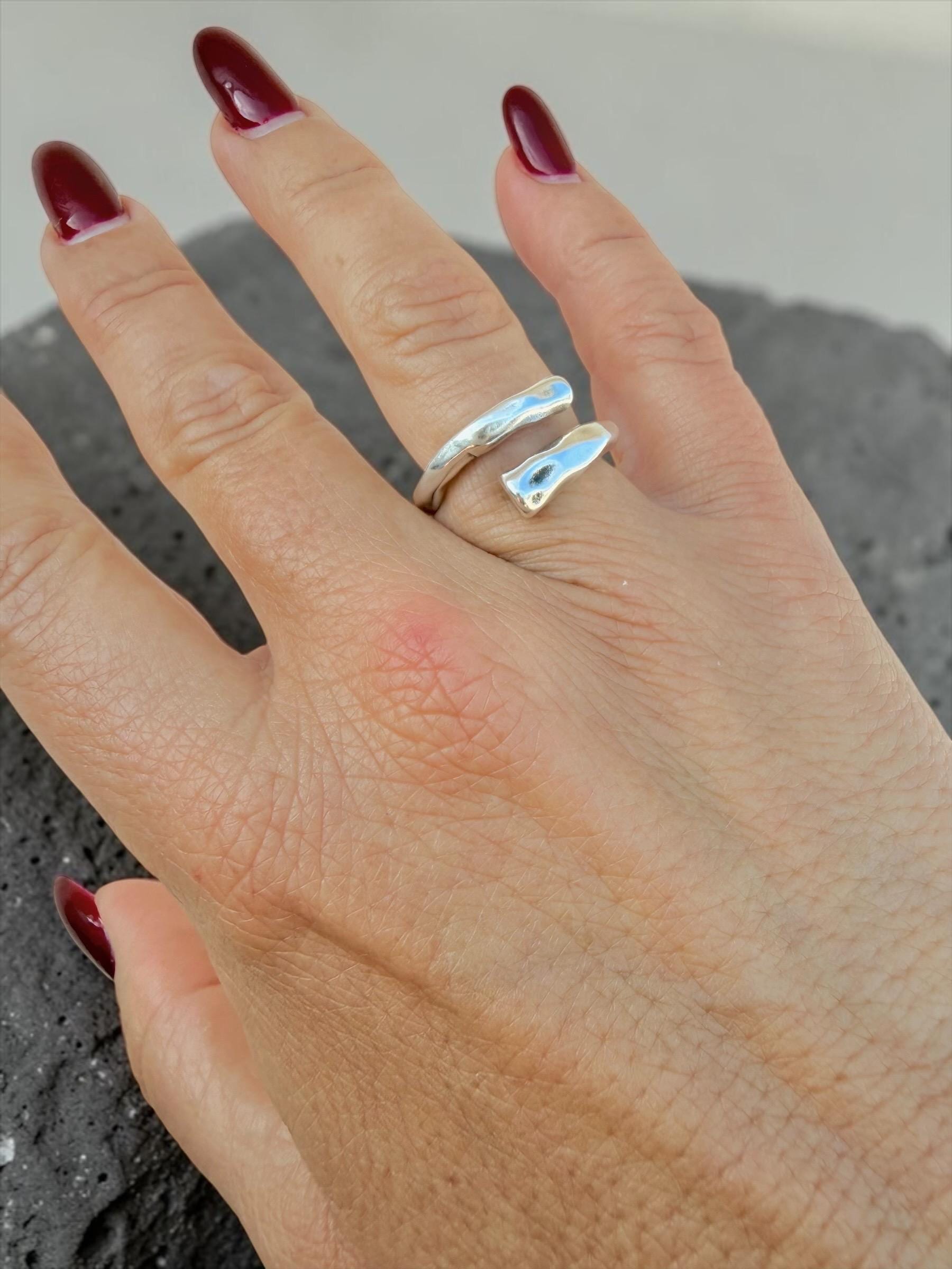 Wrap hammered open chunky silver ring, bold design, rock style jewelry