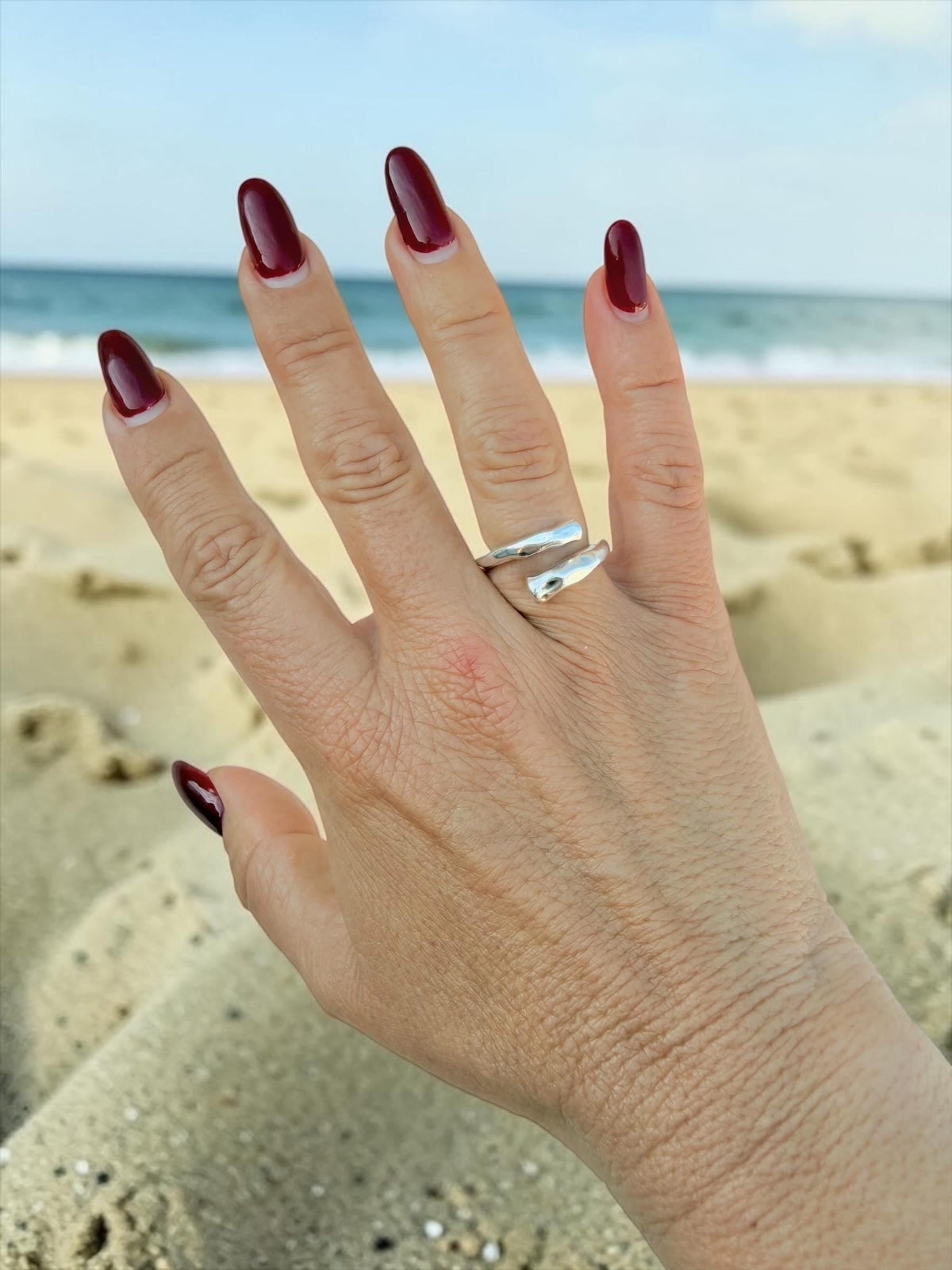 Wrap hammered open chunky silver ring, bold design, rock style jewelry