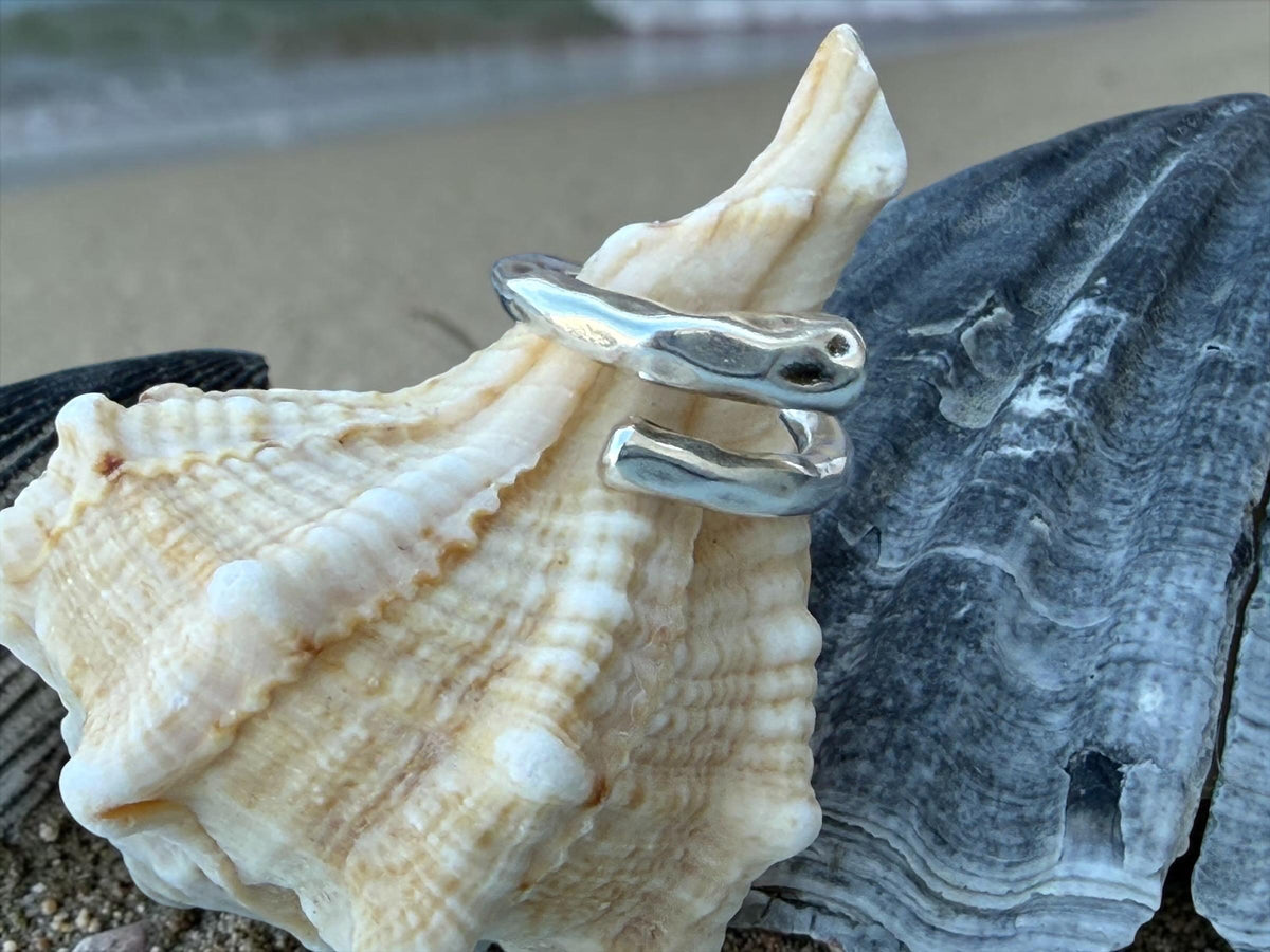 Wrap hammered open chunky silver ring, bold design, rock style jewelry