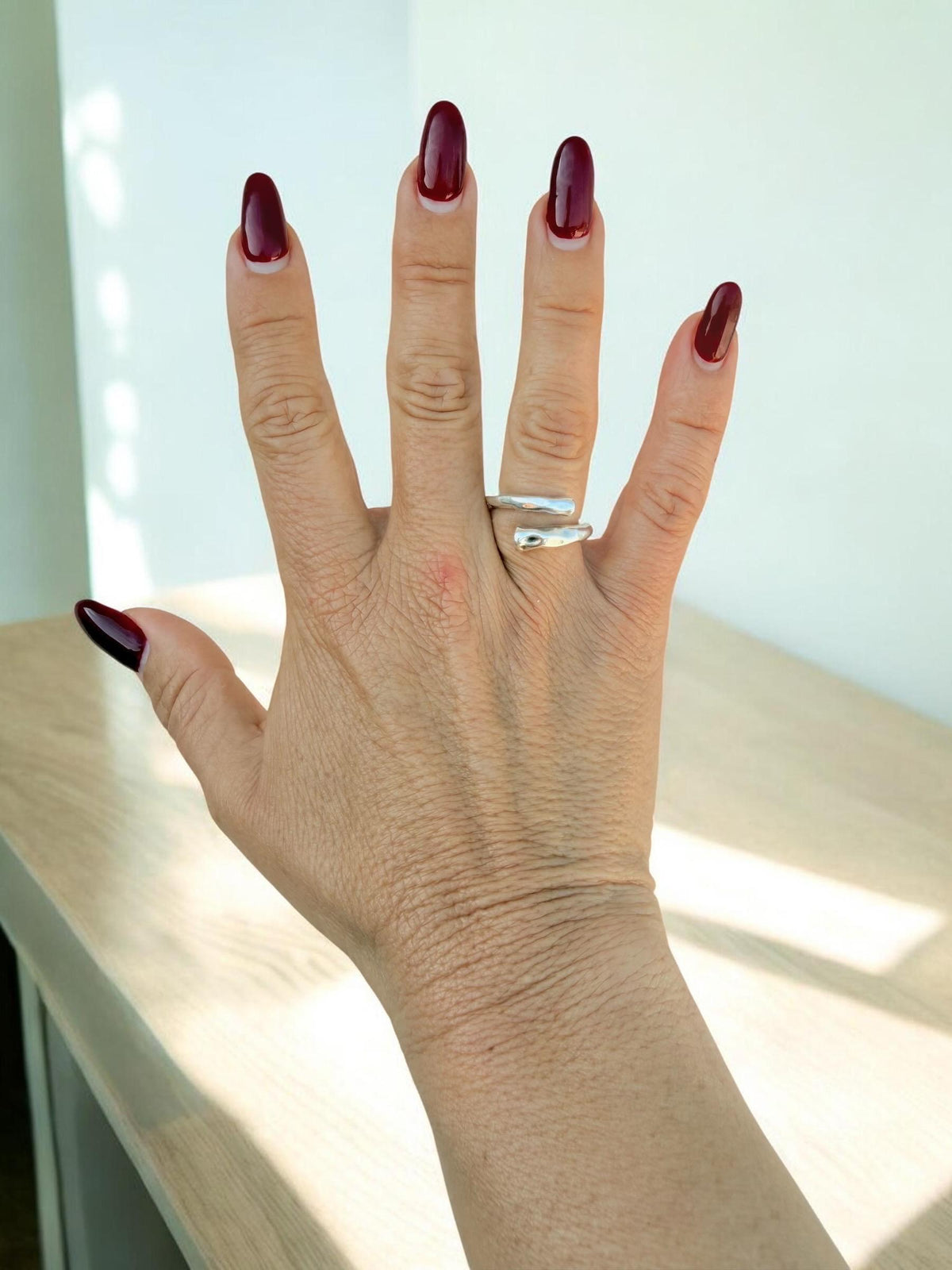 Wrap hammered open chunky silver ring, bold design, rock style jewelry