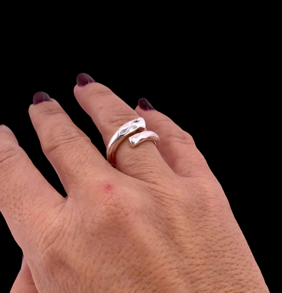 Wrap hammered open chunky silver ring, bold design, rock style jewelry