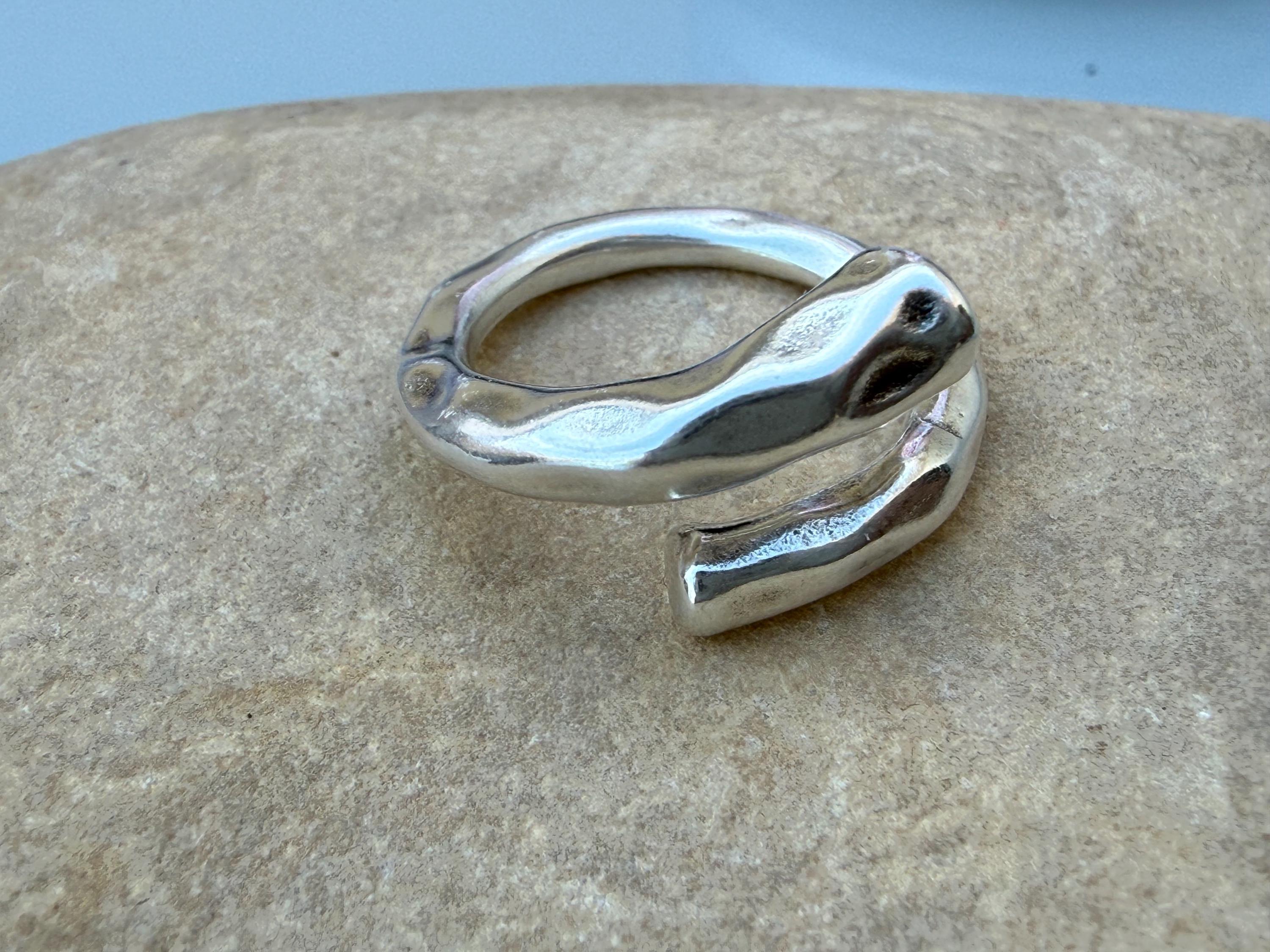 Wrap hammered open chunky silver ring, bold design, rock style jewelry