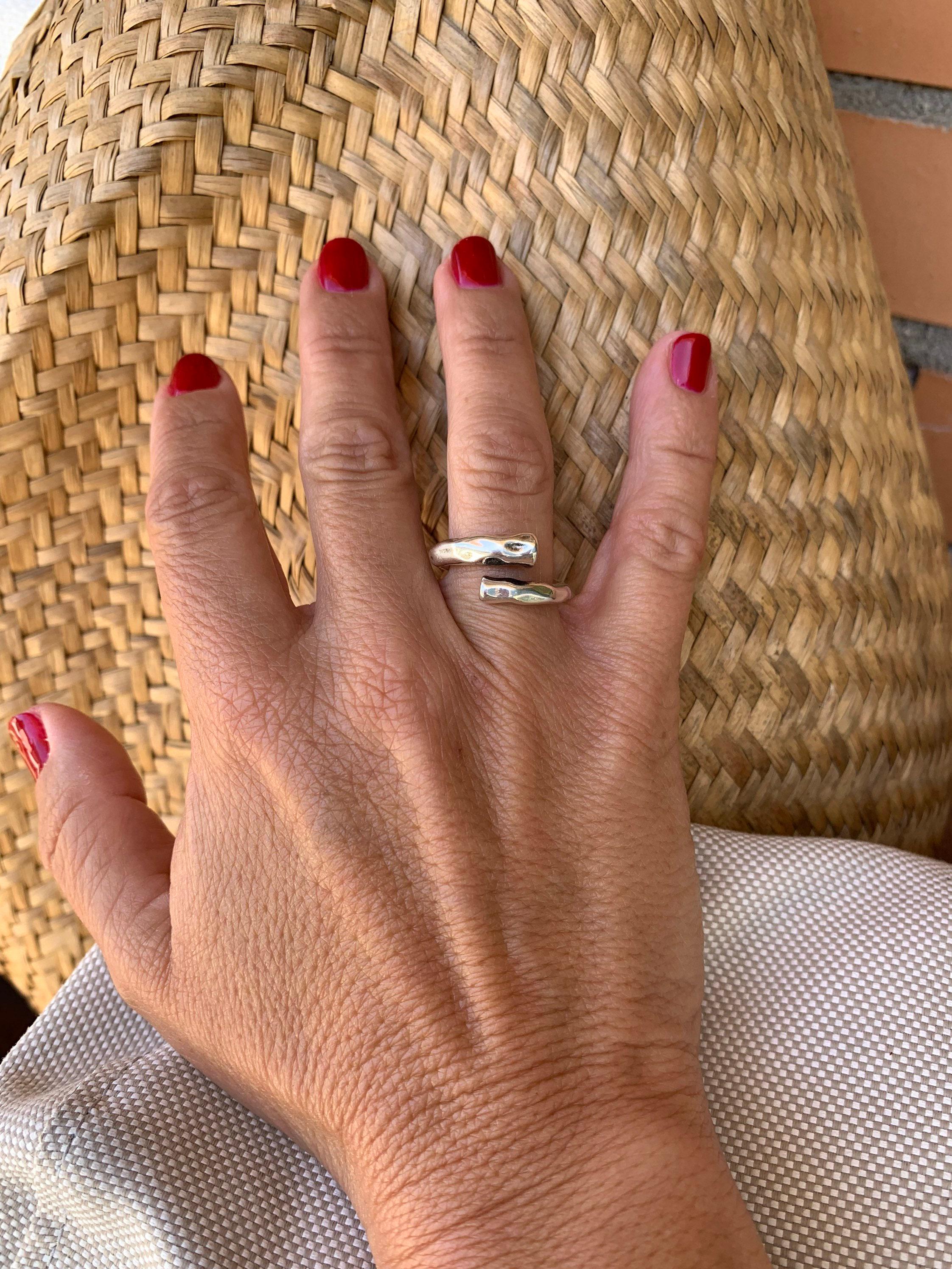 Wrap hammered open chunky silver ring, bold design, rock style jewelry