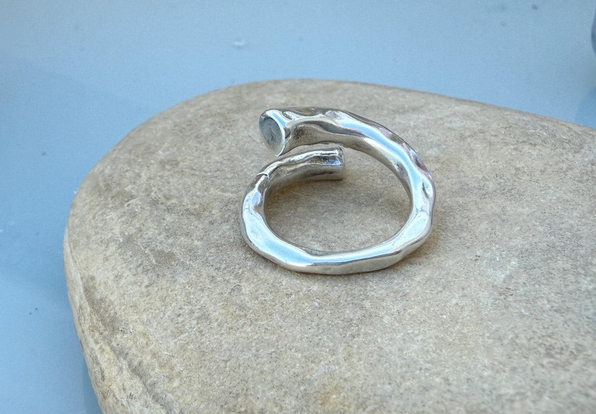 Wrap hammered open chunky silver ring, bold design, rock style jewelry