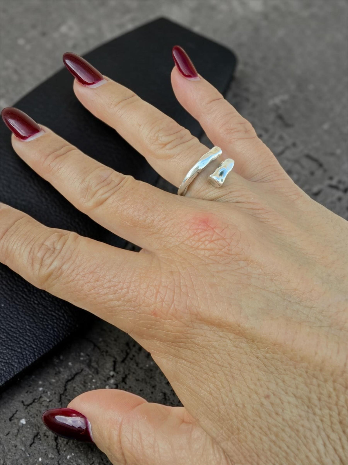 Wrap hammered open chunky silver ring, bold design, rock style jewelry