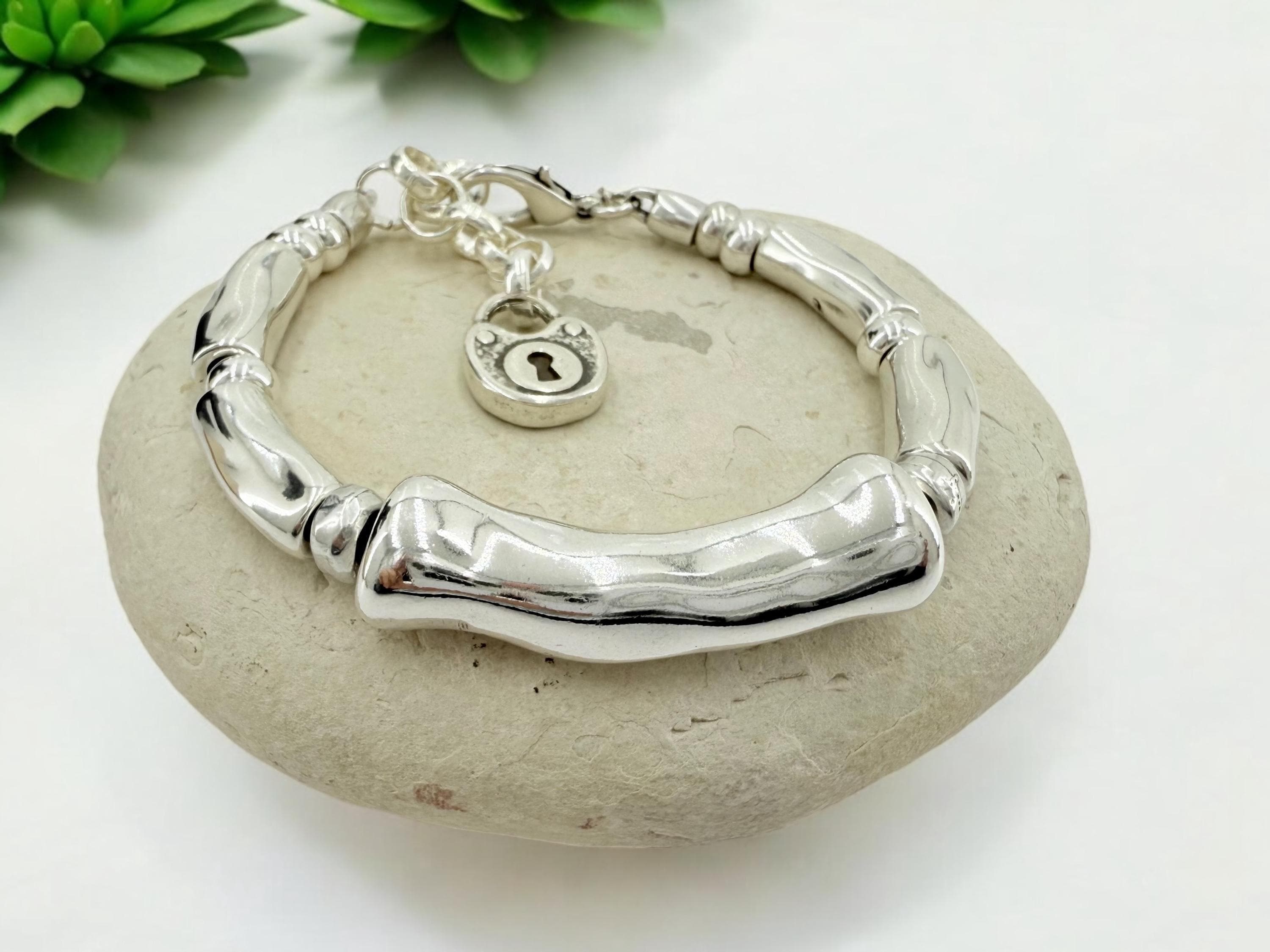 Silver thick tube chunky bracelet, bold adjustable cuff, sculptural design