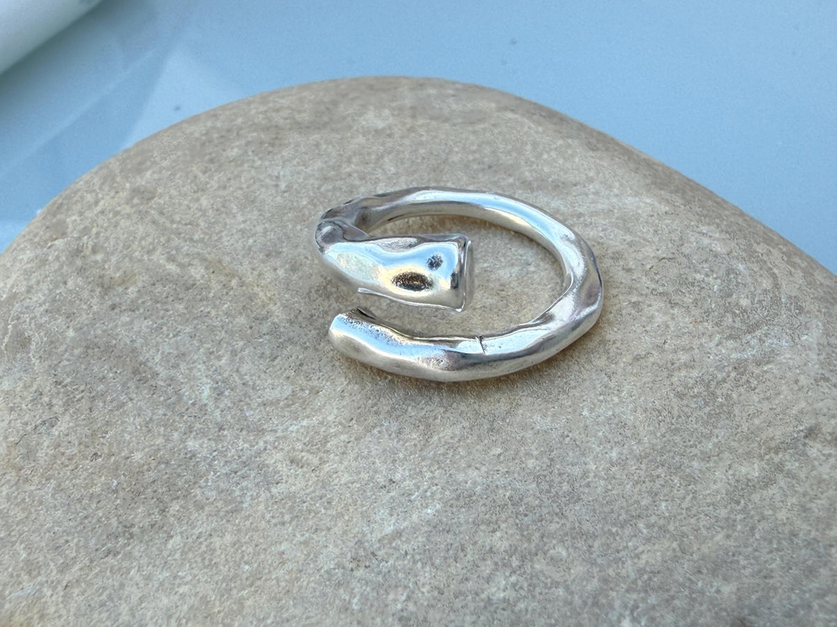 Wrap hammered open chunky silver ring, bold design, rock style jewelry
