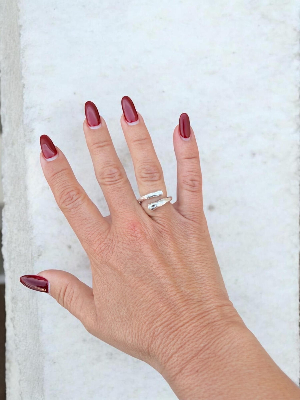 Wrap hammered open chunky silver ring, bold design, rock style jewelry