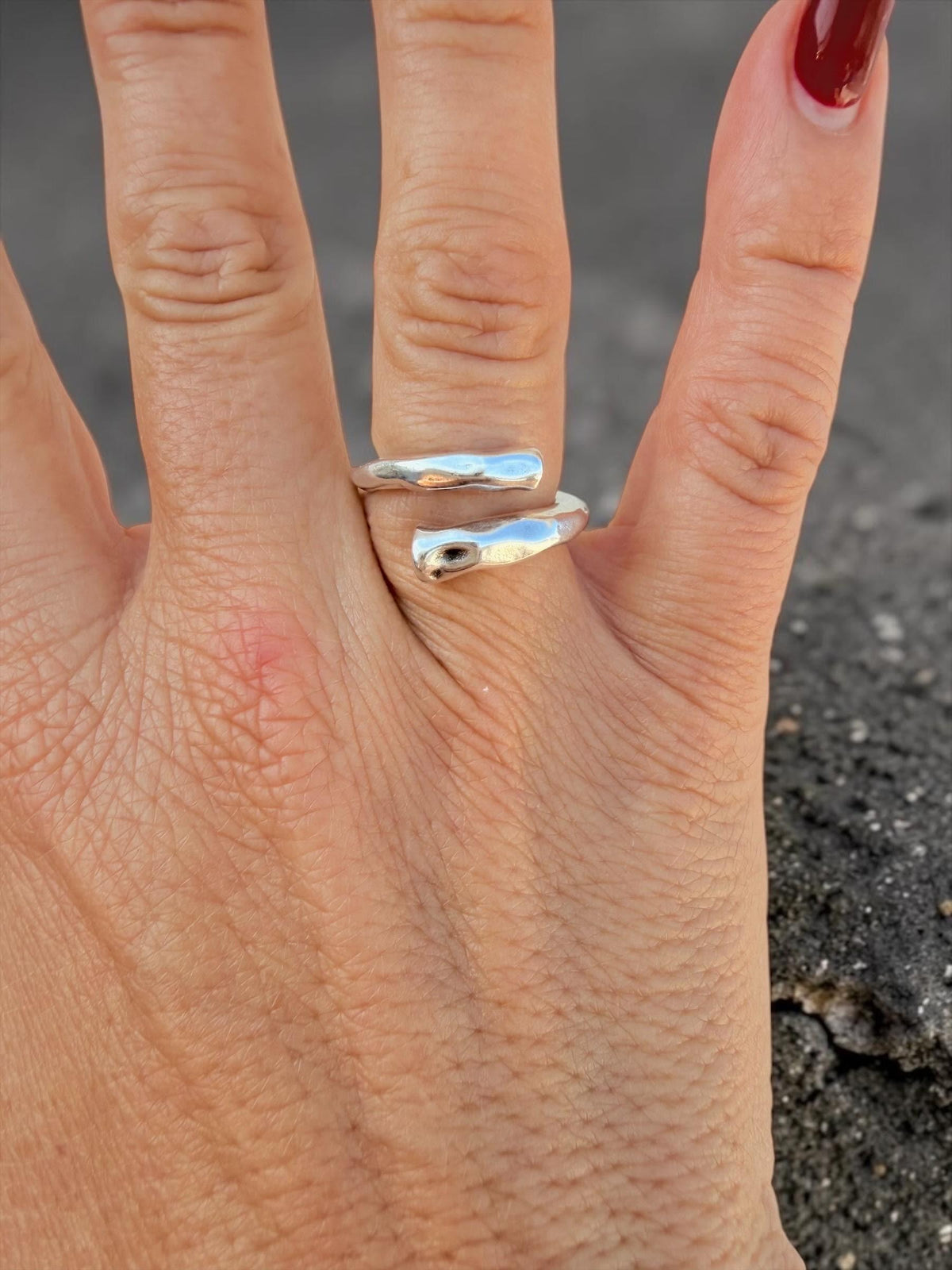 Wrap hammered open chunky silver ring, bold design, rock style jewelry