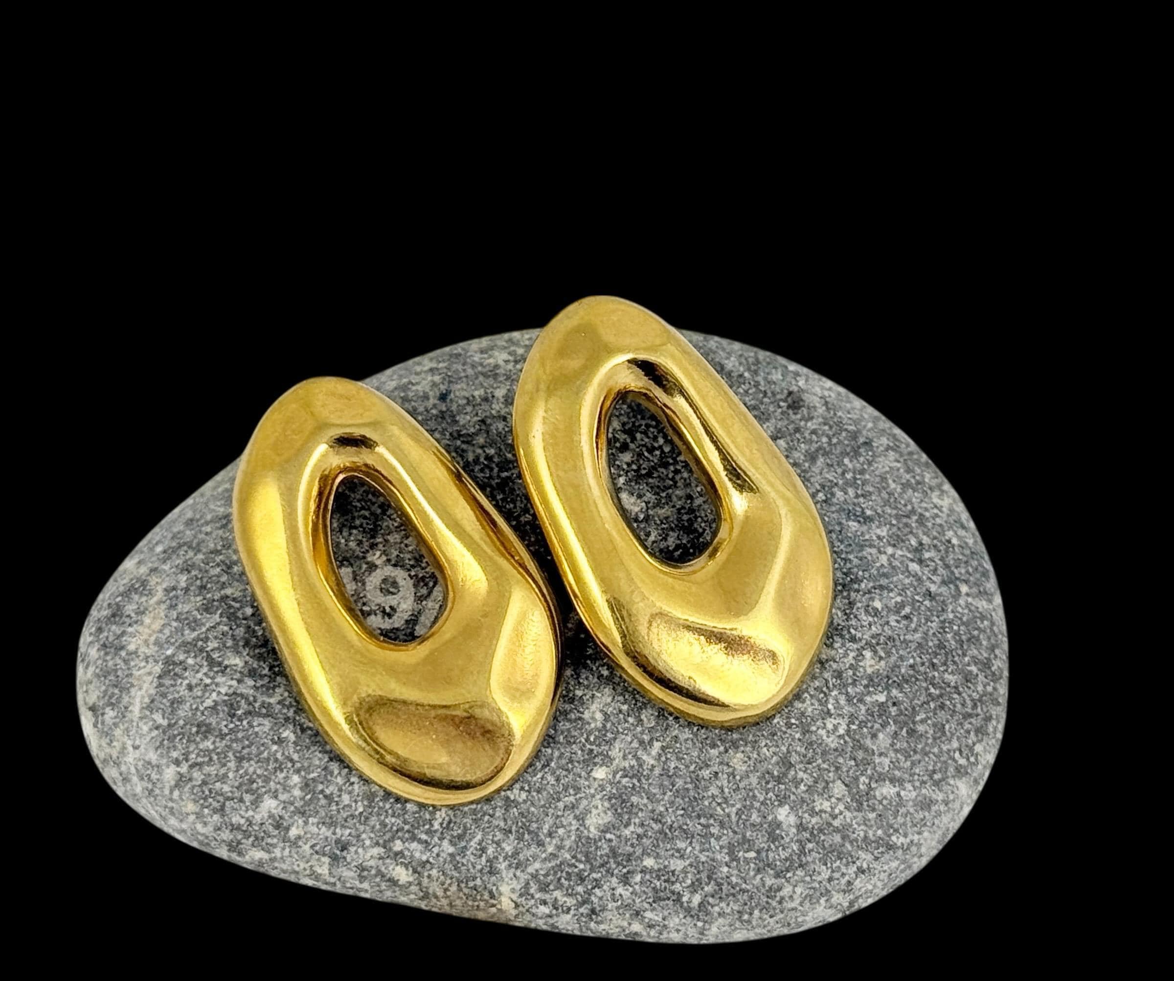Gold plated organic shape earrings modern sculptural lightweight earrings