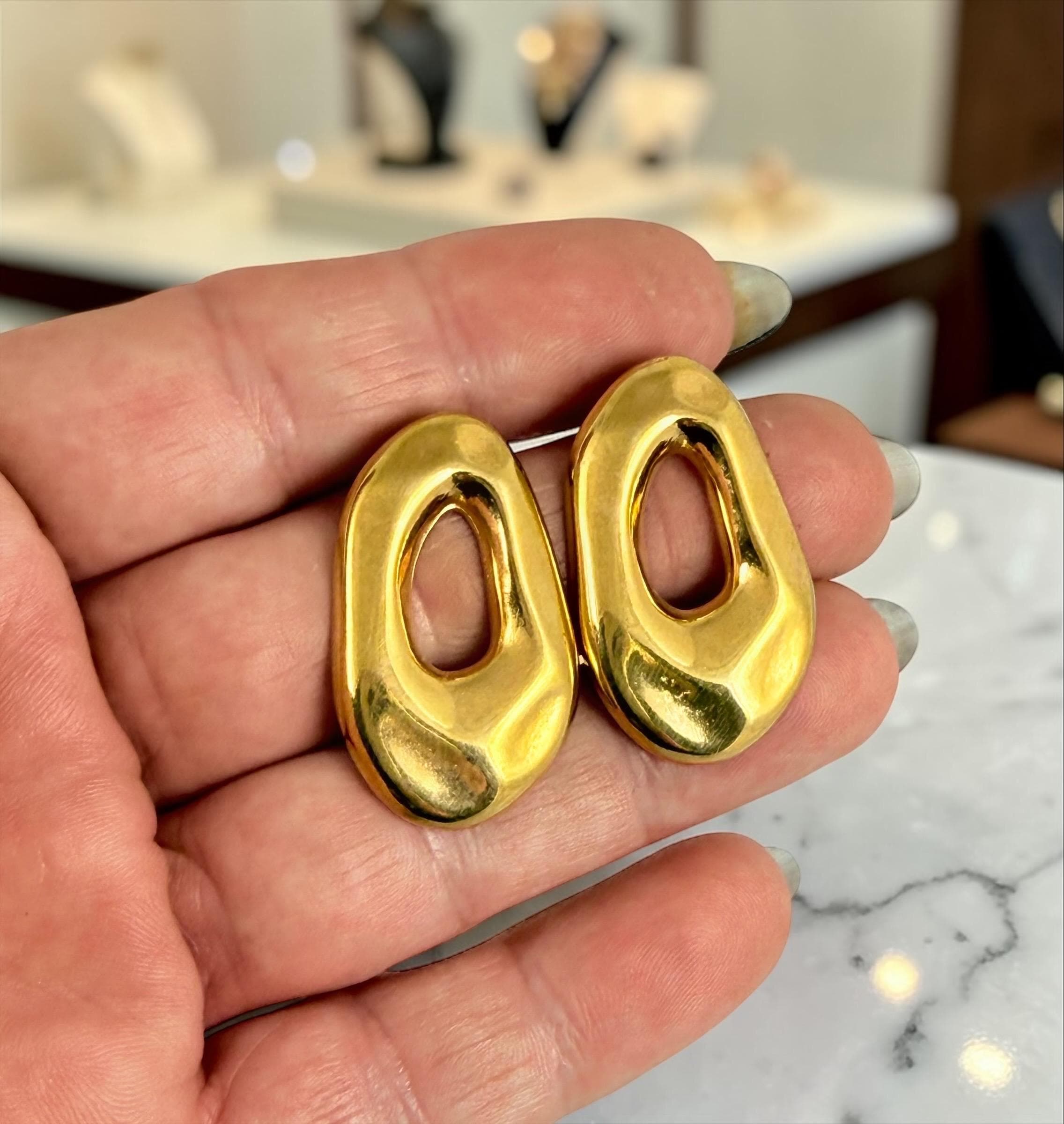 Gold plated organic shape earrings modern sculptural lightweight earrings