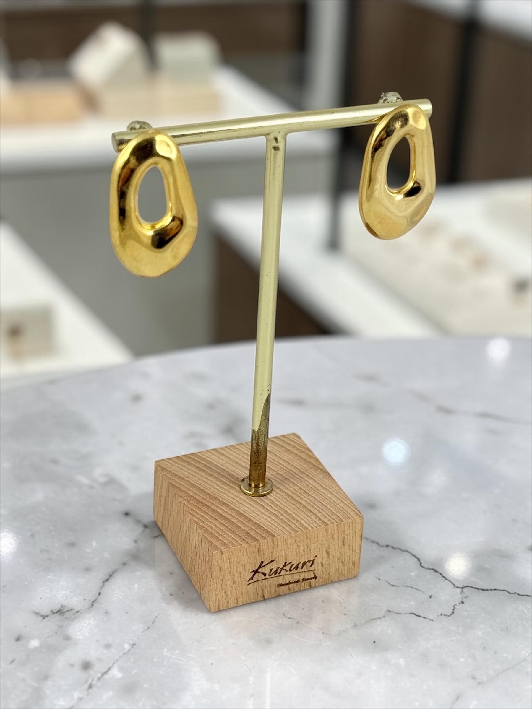 Gold plated organic shape earrings modern sculptural lightweight earrings
