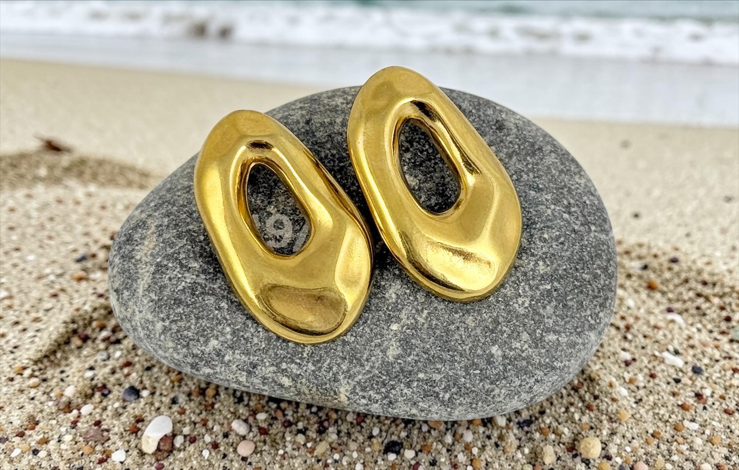 Gold plated organic shape earrings modern sculptural lightweight earrings