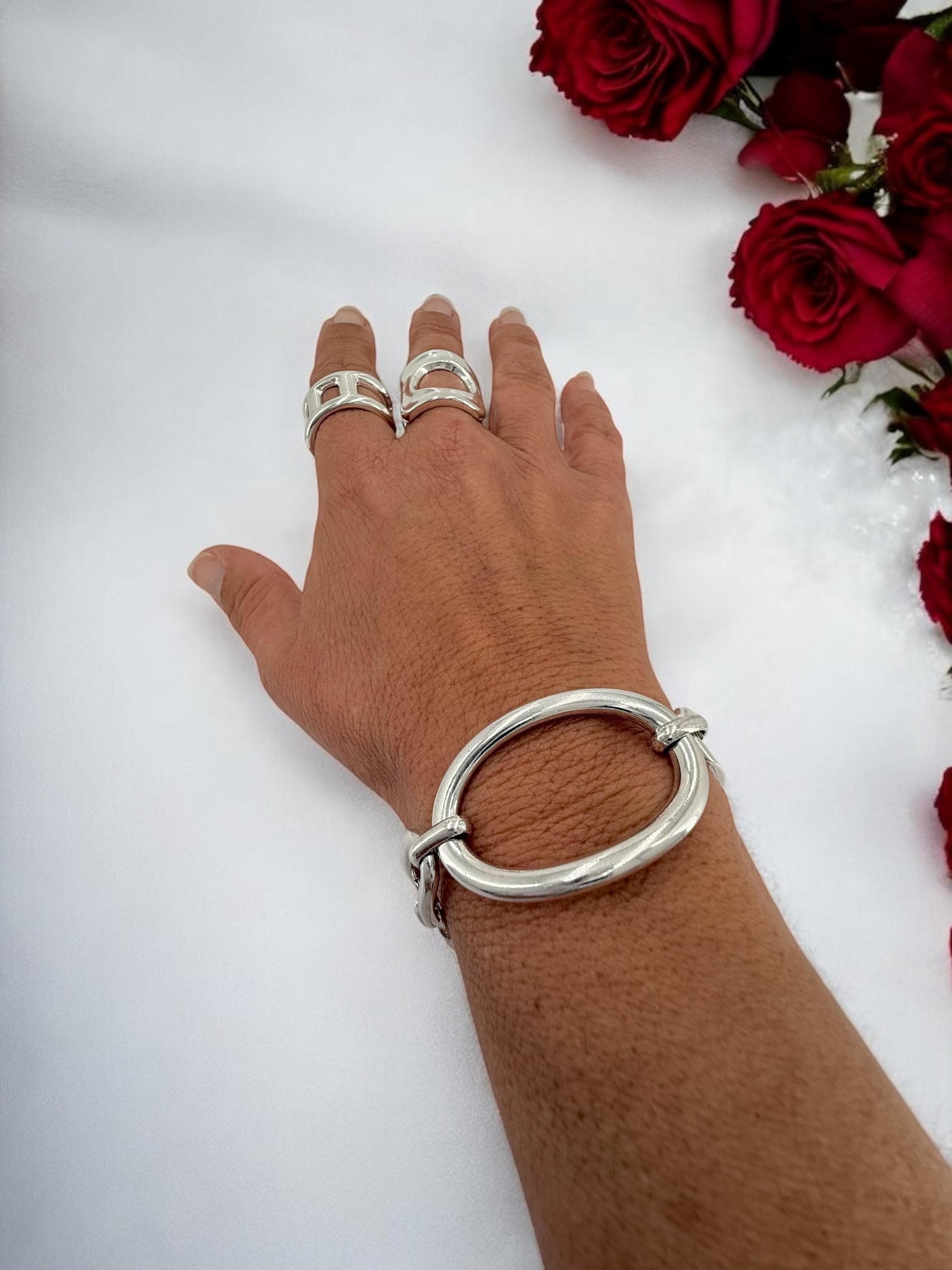 Chunky silver link bracelet – adjustable sculptural chain – handmade bold jewelry - exclusive design by kukuri jewelry