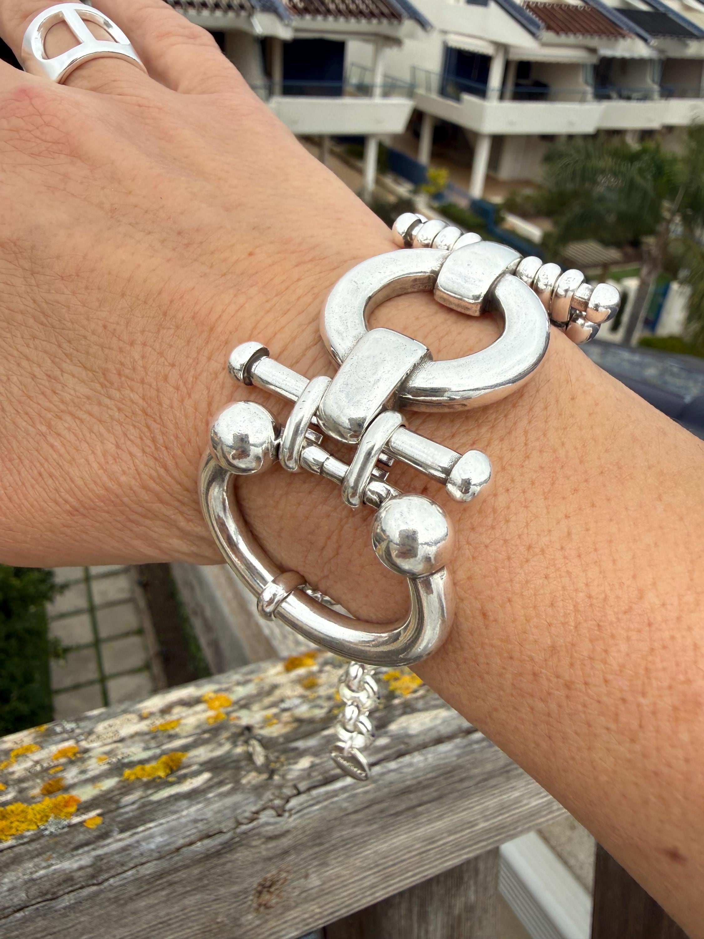 Chunky silver plated equestrian link bracelet, bold statement chain, adjustable fit for larger wrist