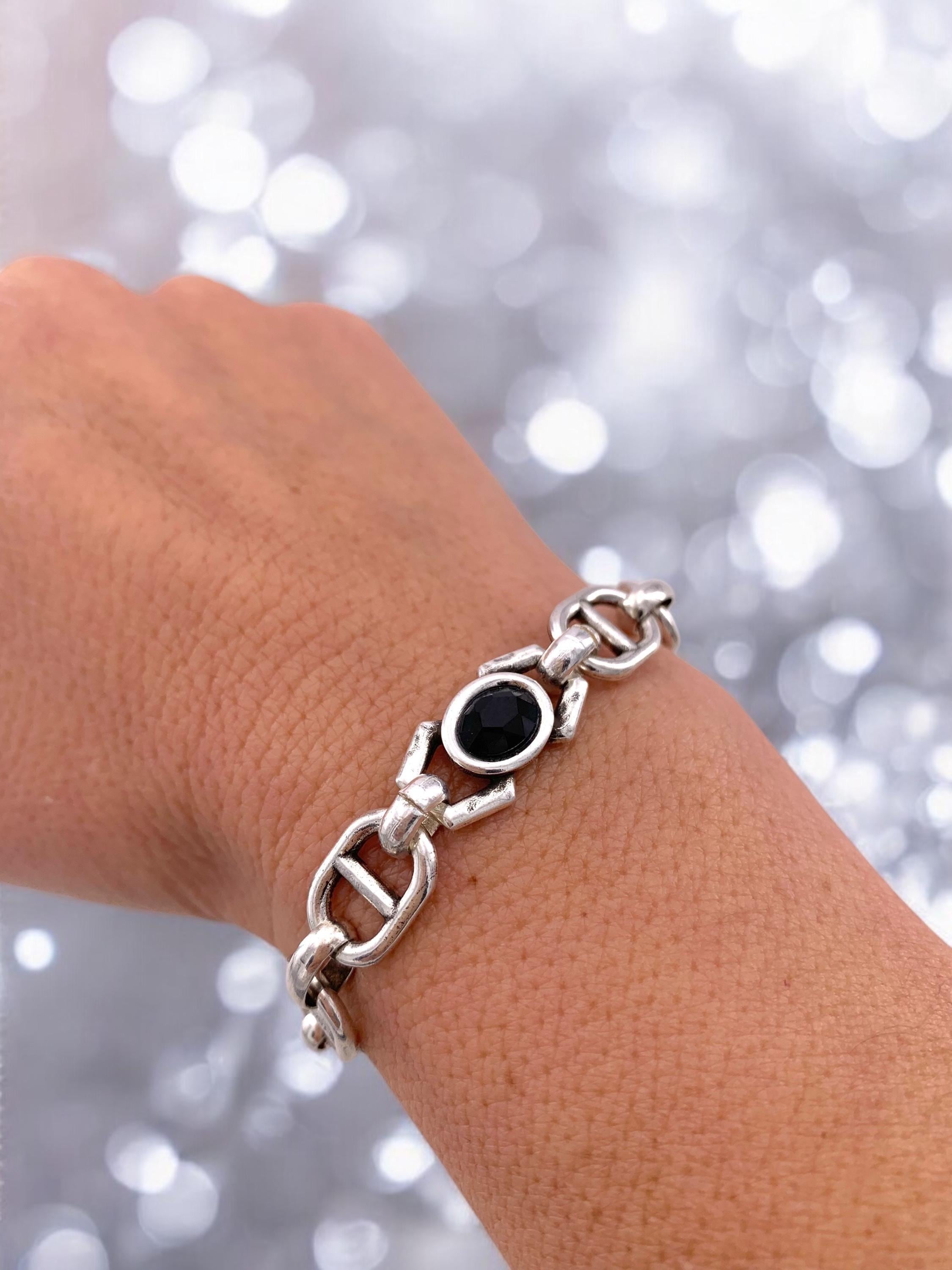 Chunky silver bracelet, bold chain bracelet, silver bracelet, swarovski bracelet, chunky chain bracelet, uno de 50 style bracelet, gift