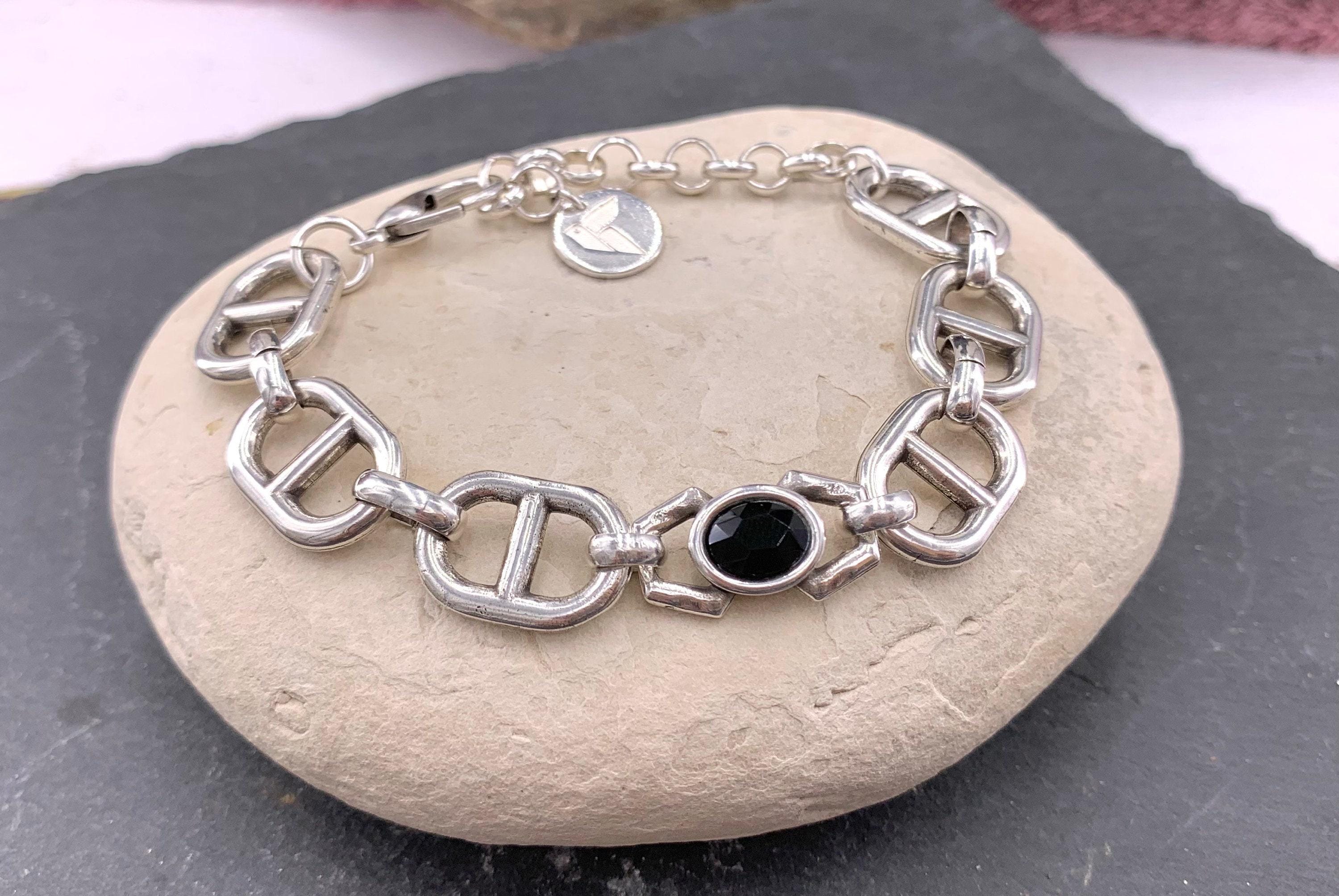 Chunky silver bracelet, bold chain bracelet, silver bracelet, swarovski bracelet, chunky chain bracelet, uno de 50 style bracelet, gift