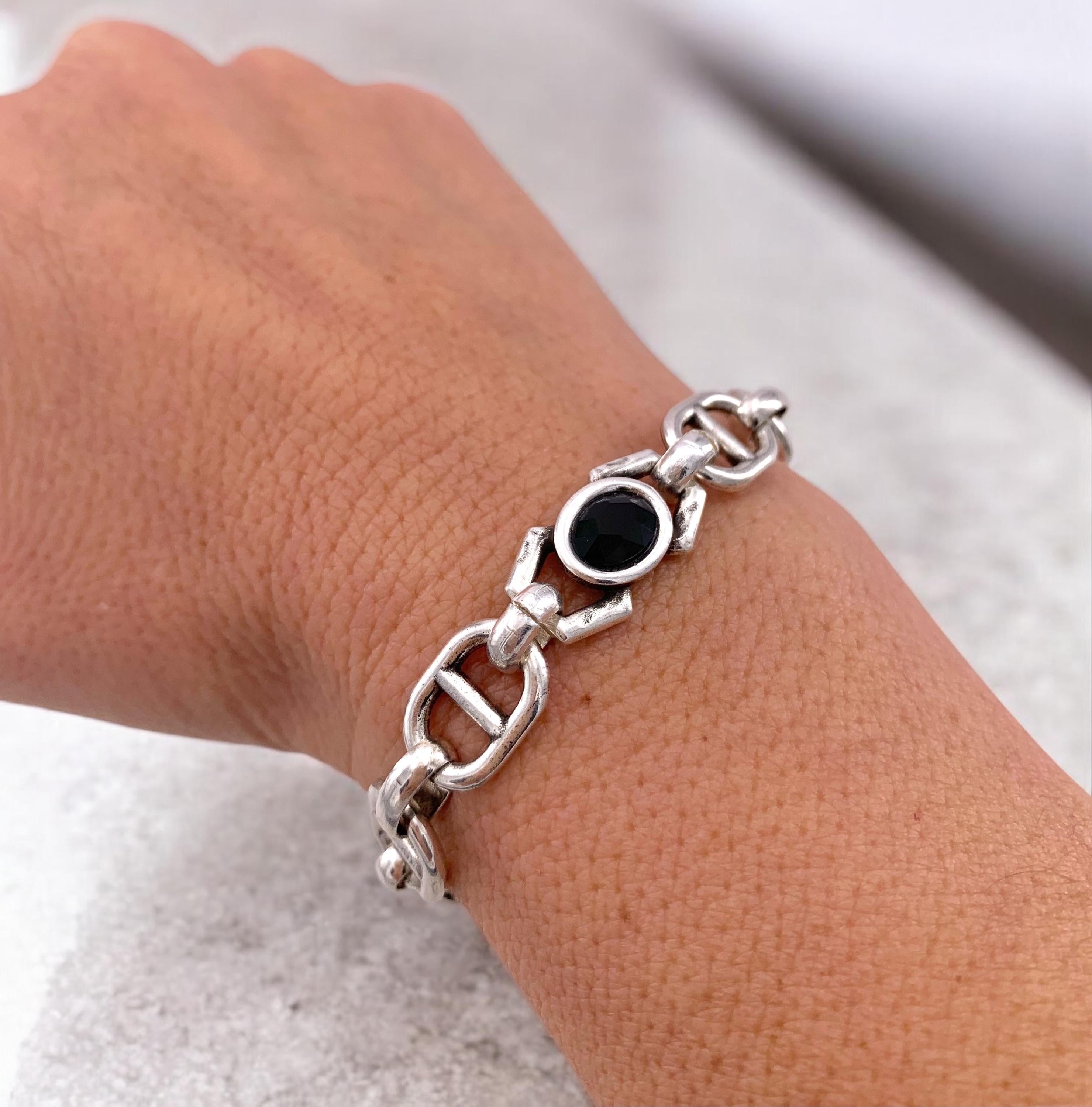 Chunky silver bracelet, bold chain bracelet, silver bracelet, swarovski bracelet, chunky chain bracelet, uno de 50 style bracelet, gift