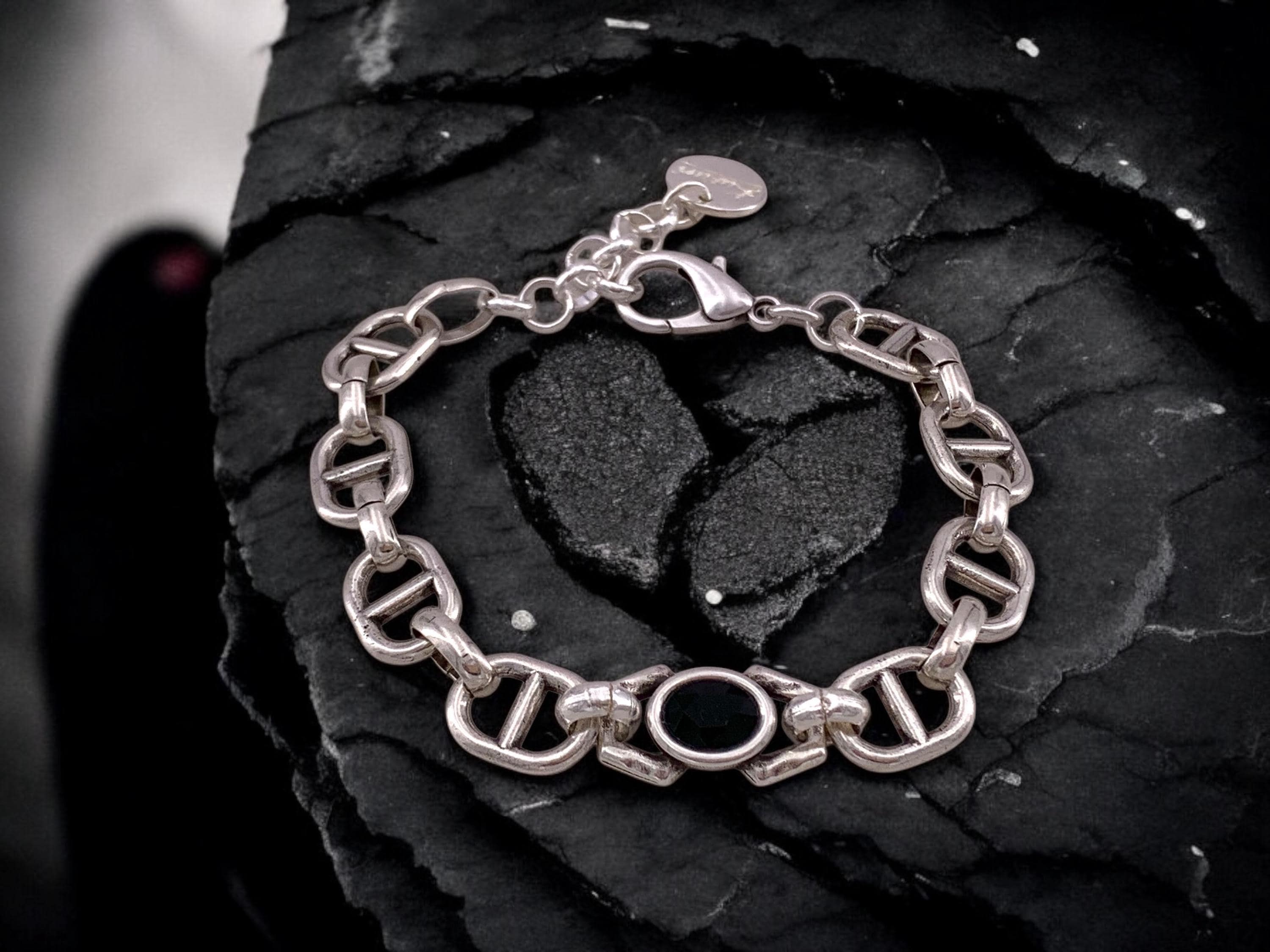 Chunky silver bracelet, bold chain bracelet, silver bracelet, swarovski bracelet, chunky chain bracelet, uno de 50 style bracelet, gift