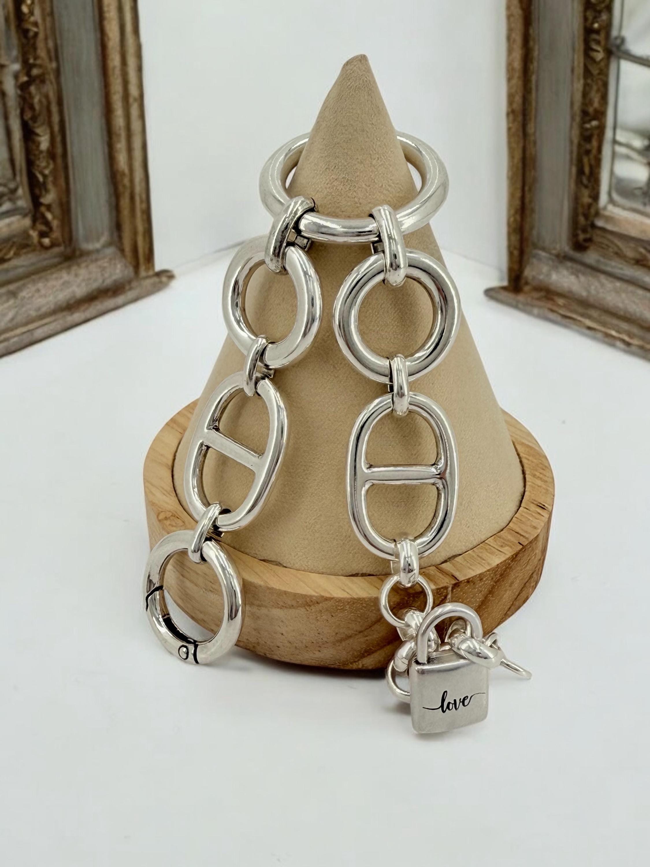 Artisian chunky links bracelet, oversize silver plated chain cuff, industrial jewelry