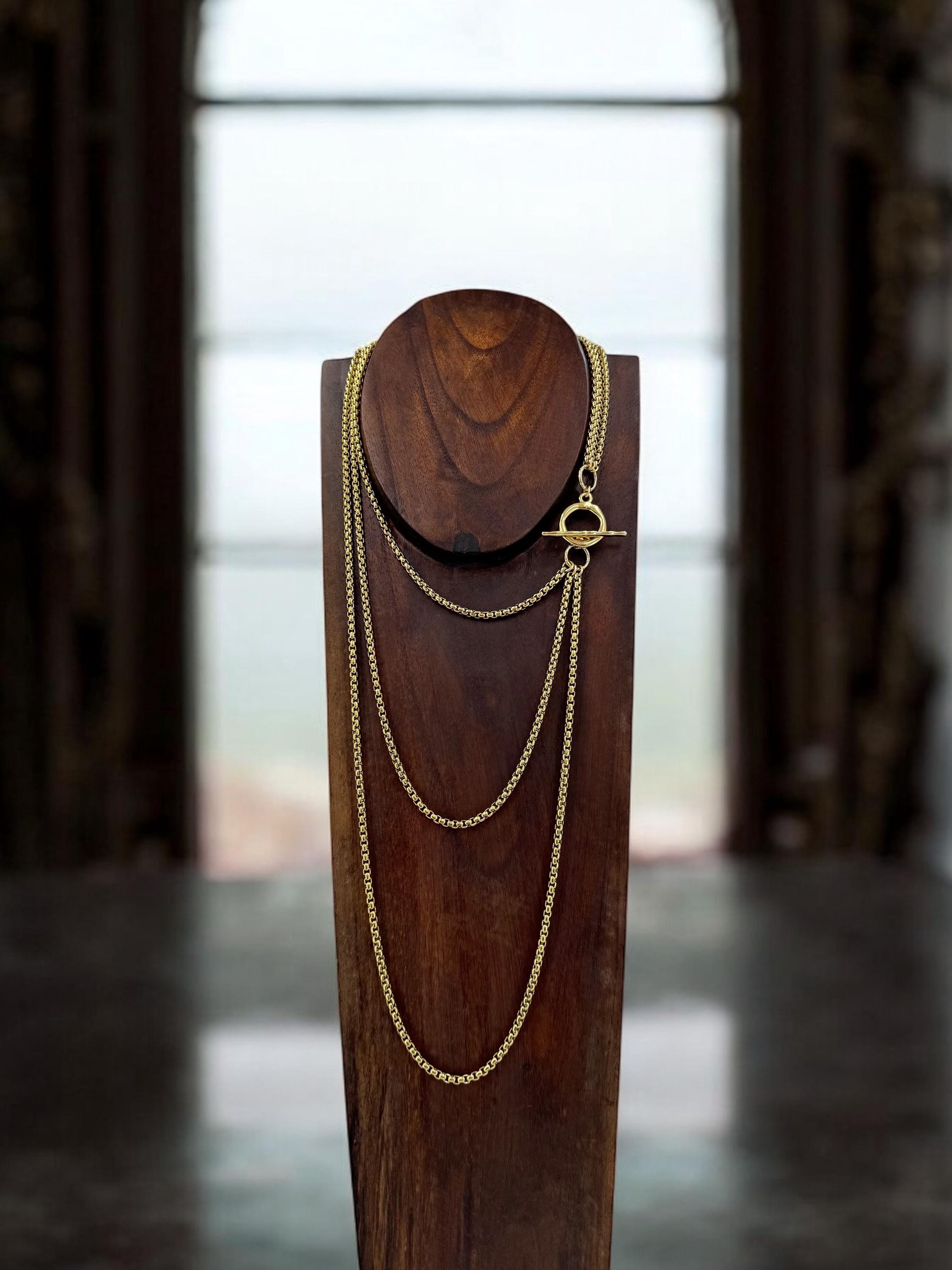 Chunky multi-strand gold chain necklace – layered statement jewelry with toggle clasp – handmade wrap long layering style choker - gift