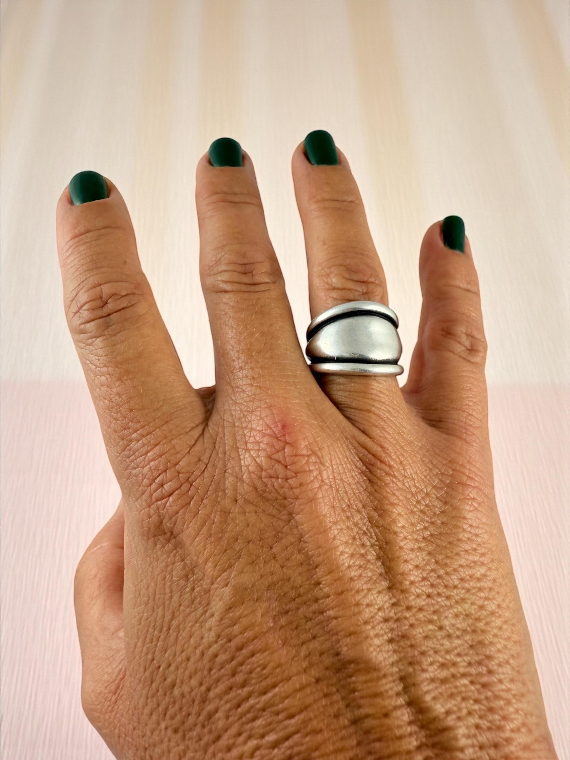 Chunky rock-style silver dome ring, bold jewelry