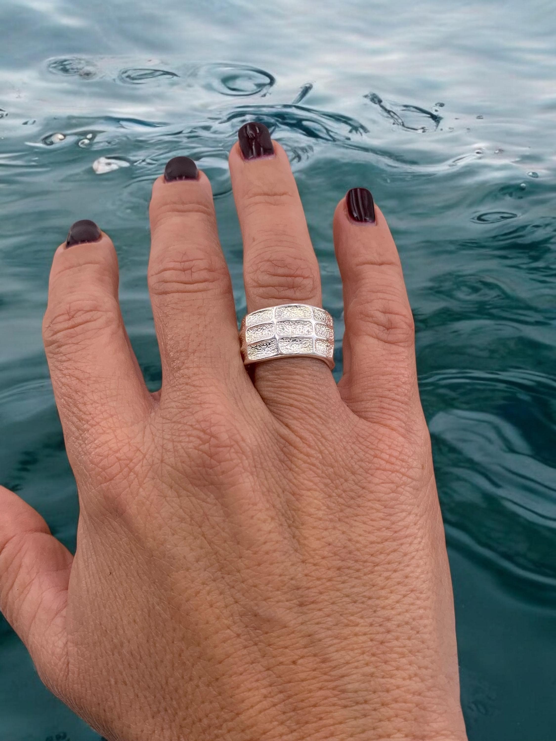 Chunky silver textured ring, open bold ring - industrial jewelry