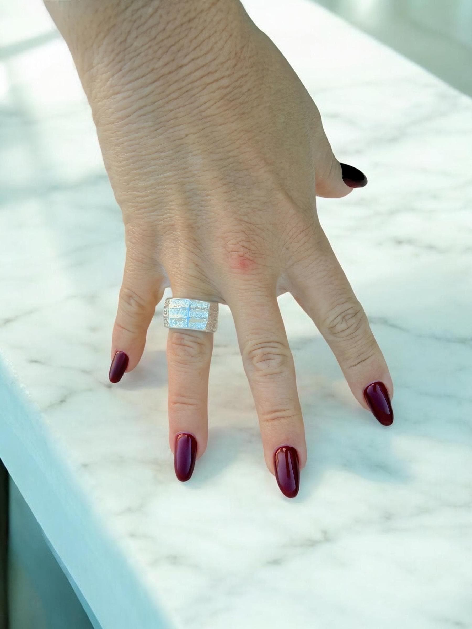 Chunky silver textured ring, open bold ring - industrial jewelry