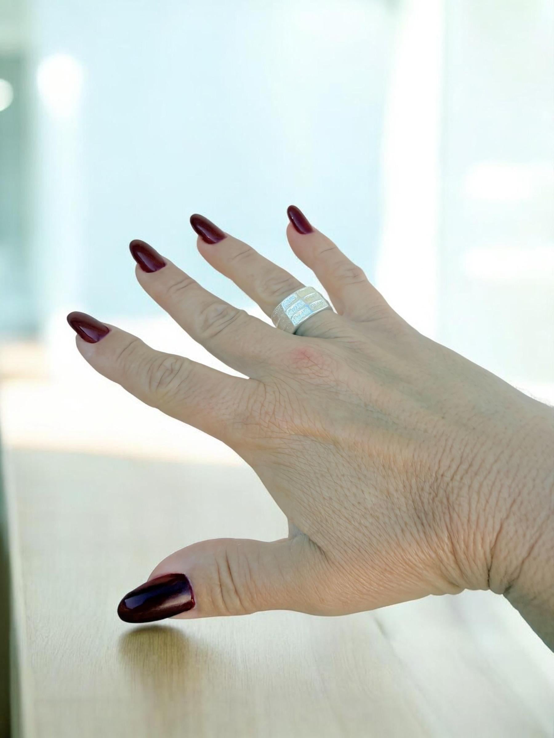 Chunky silver textured ring, open bold ring - industrial jewelry