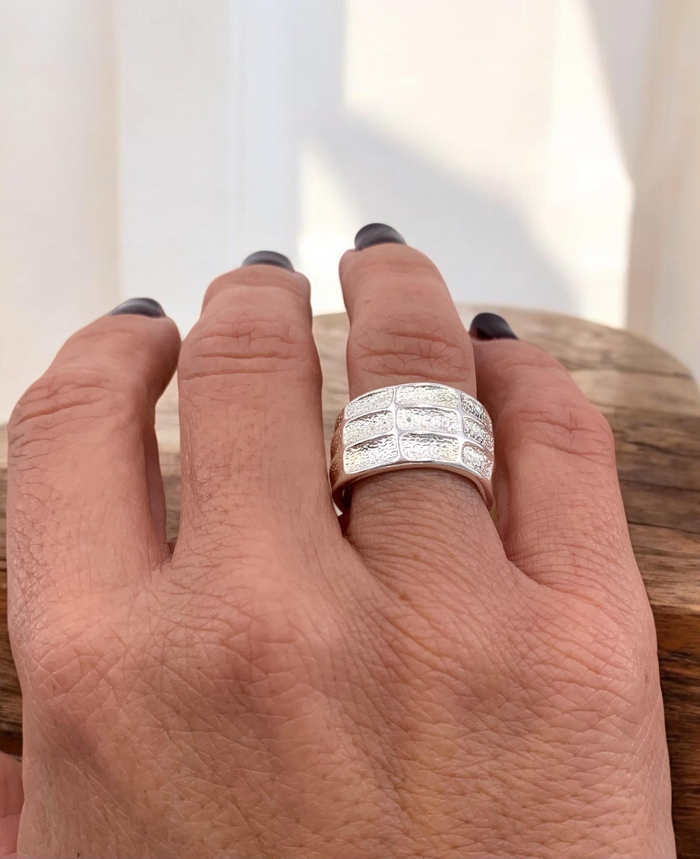 Chunky silver textured ring, open bold ring - industrial jewelry