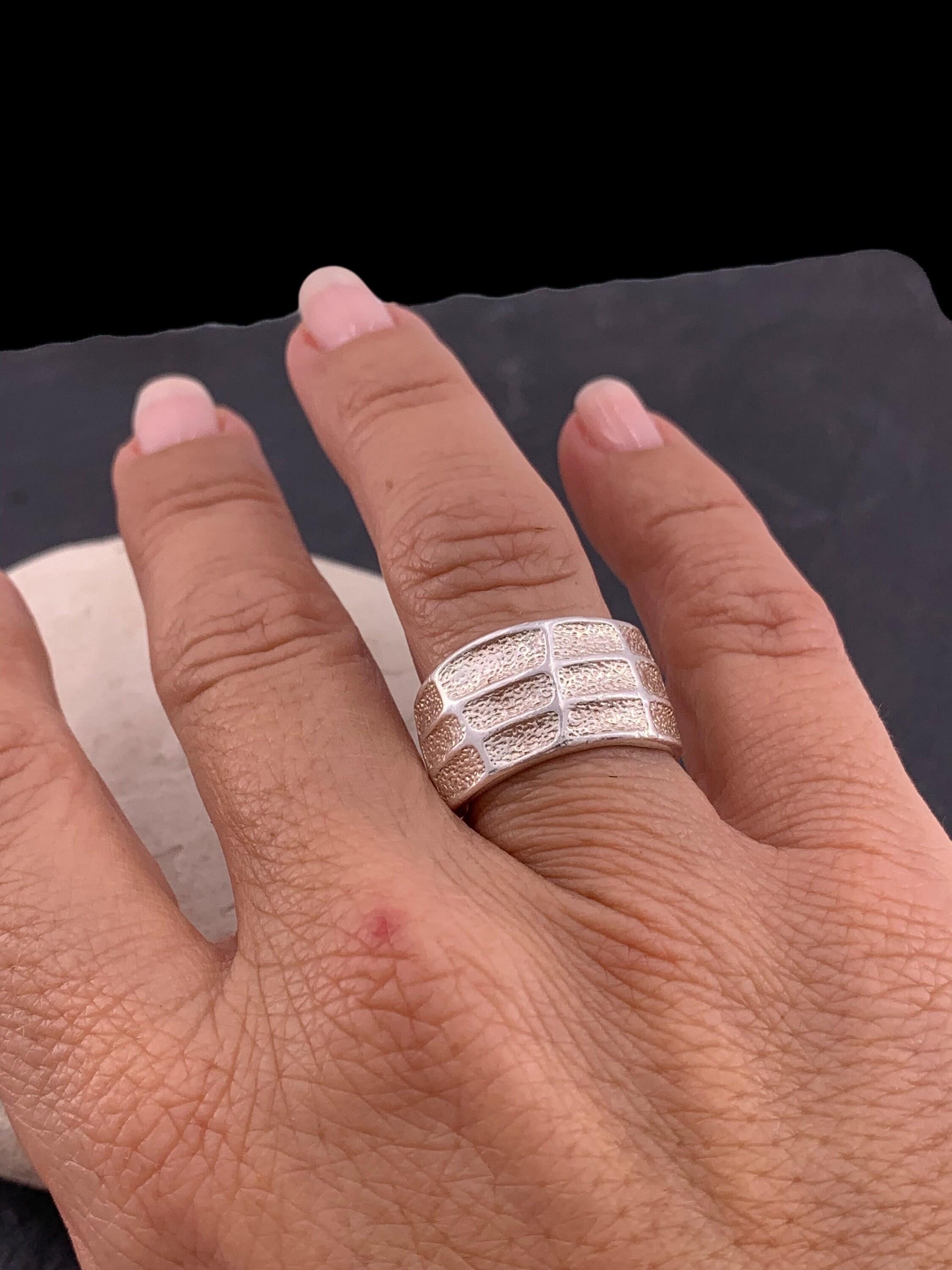 Chunky silver textured ring, open bold ring - industrial jewelry