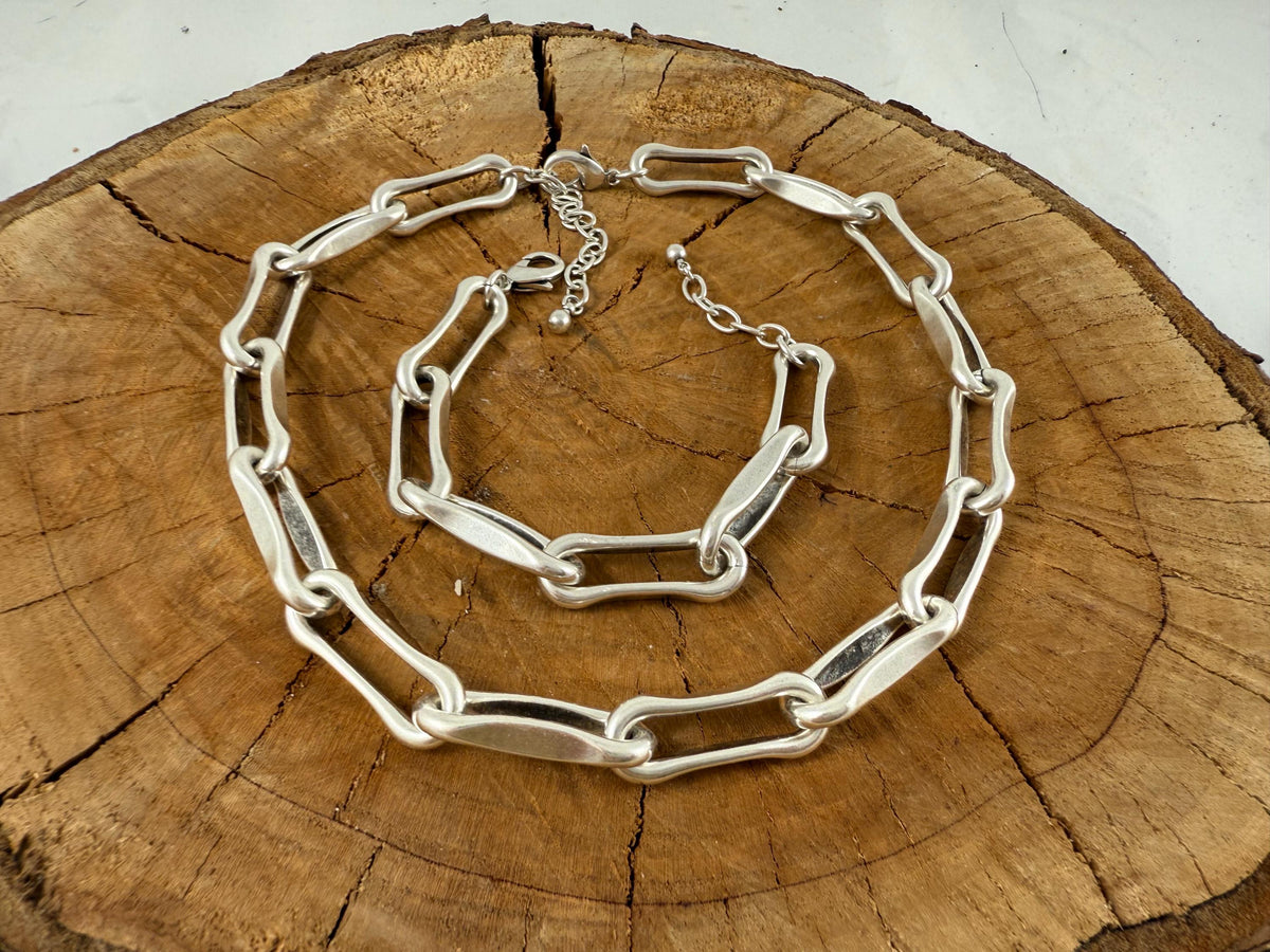 Men chunky chain silver-plated necklace, lightweight statement jewelry – handmade jewelry