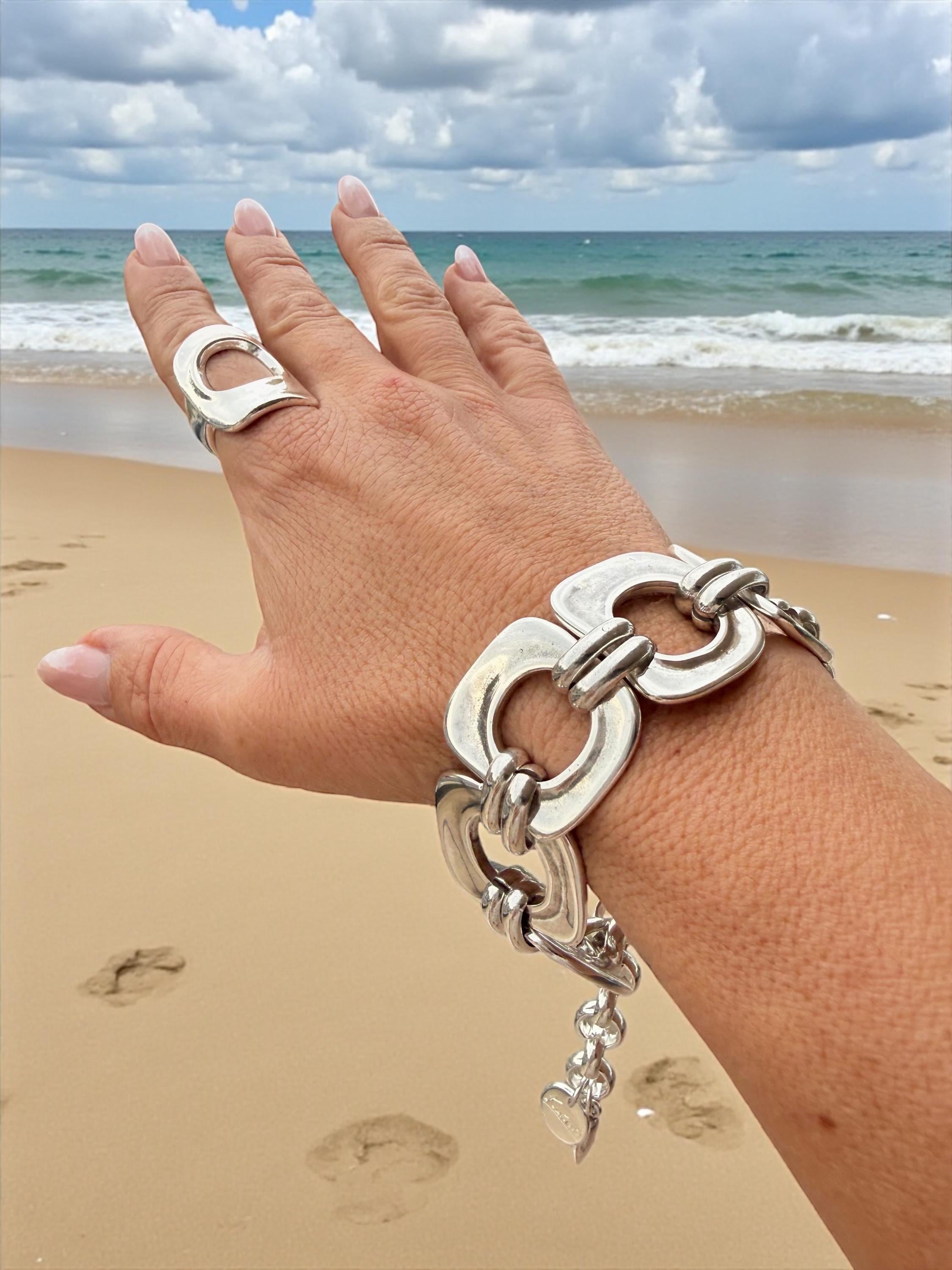 Chunky silver-plated bracelet – bold statement jewelry – adjustable sculptural design