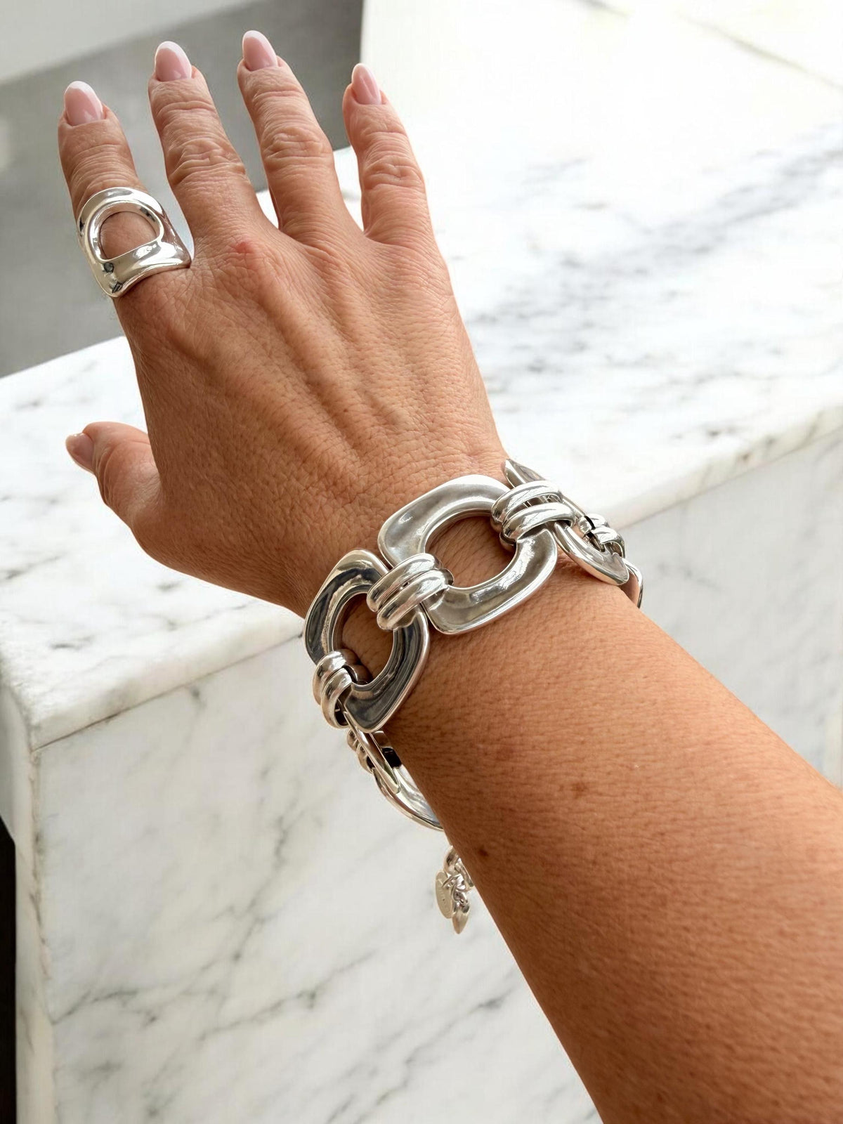 Chunky silver-plated bracelet – bold statement jewelry – adjustable sculptural design