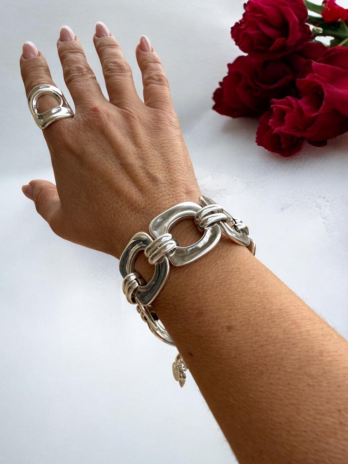 Chunky silver-plated bracelet – bold statement jewelry – adjustable sculptural design