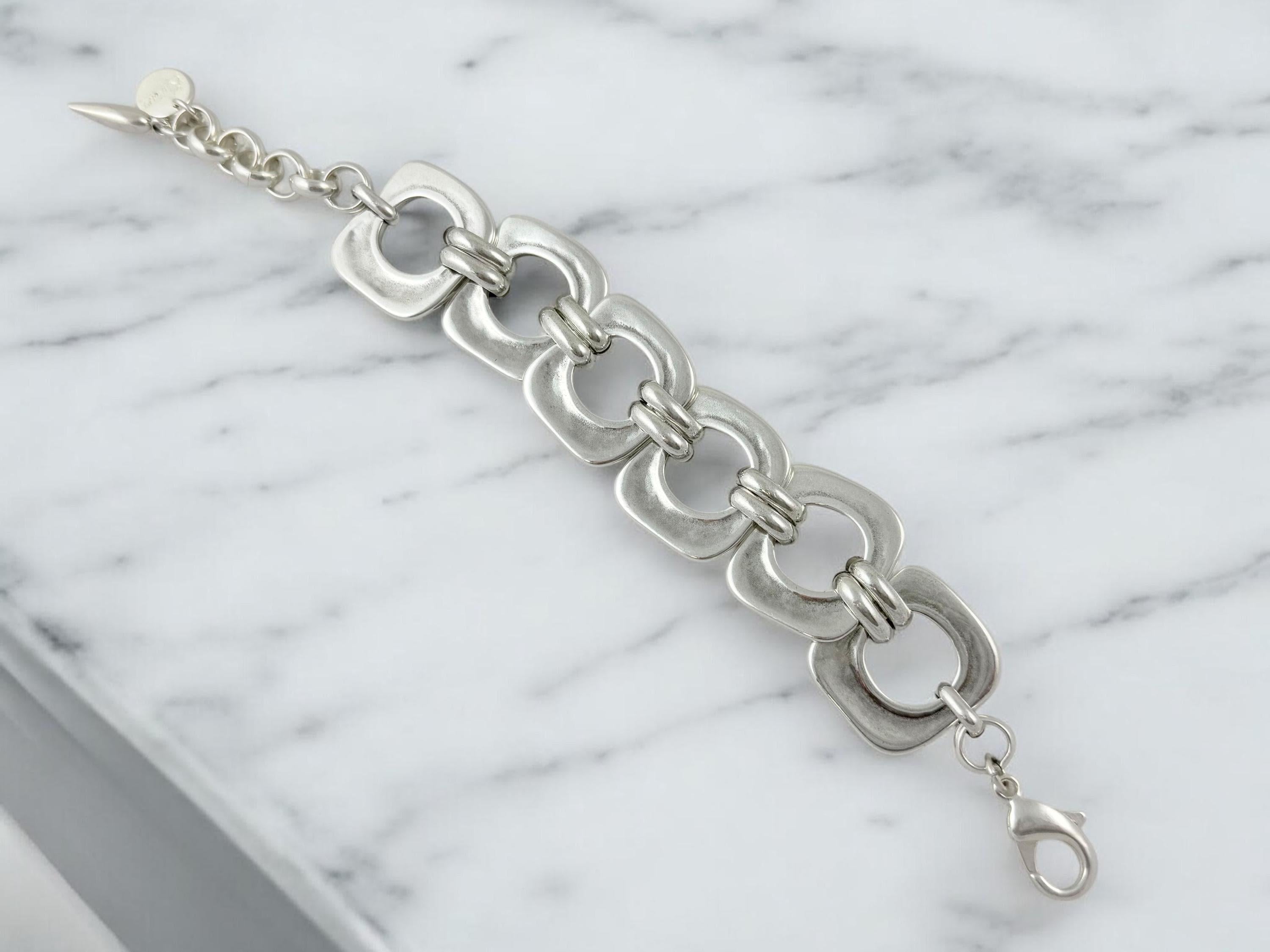 Chunky silver-plated bracelet – bold statement jewelry – adjustable sculptural design