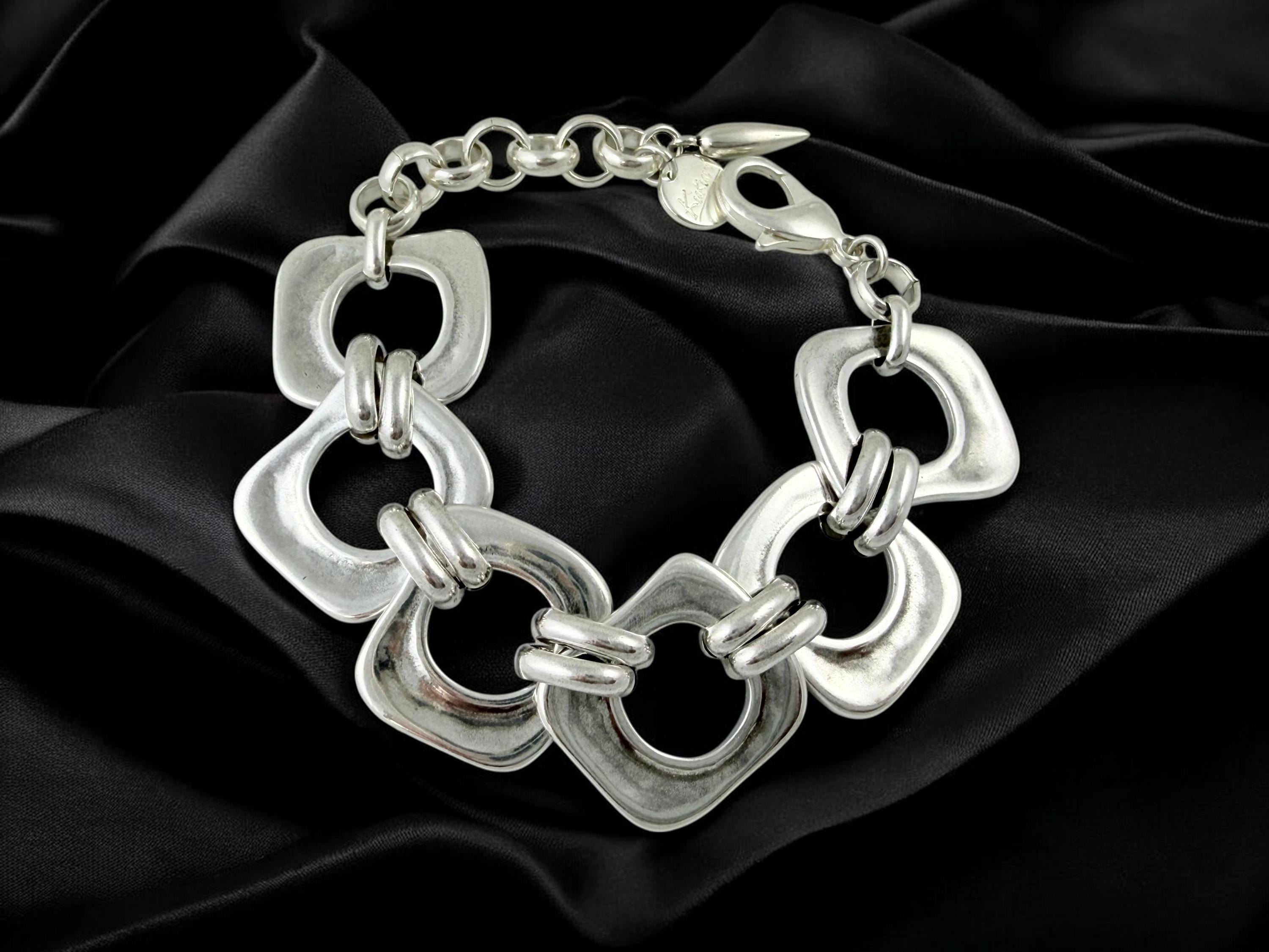 Chunky silver-plated bracelet – bold statement jewelry – adjustable sculptural design
