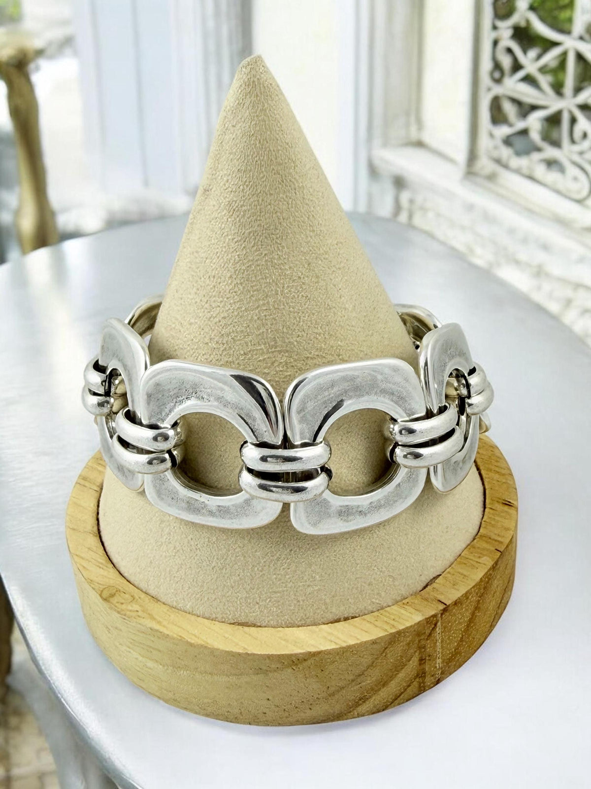 Chunky silver-plated bracelet – bold statement jewelry – adjustable sculptural design