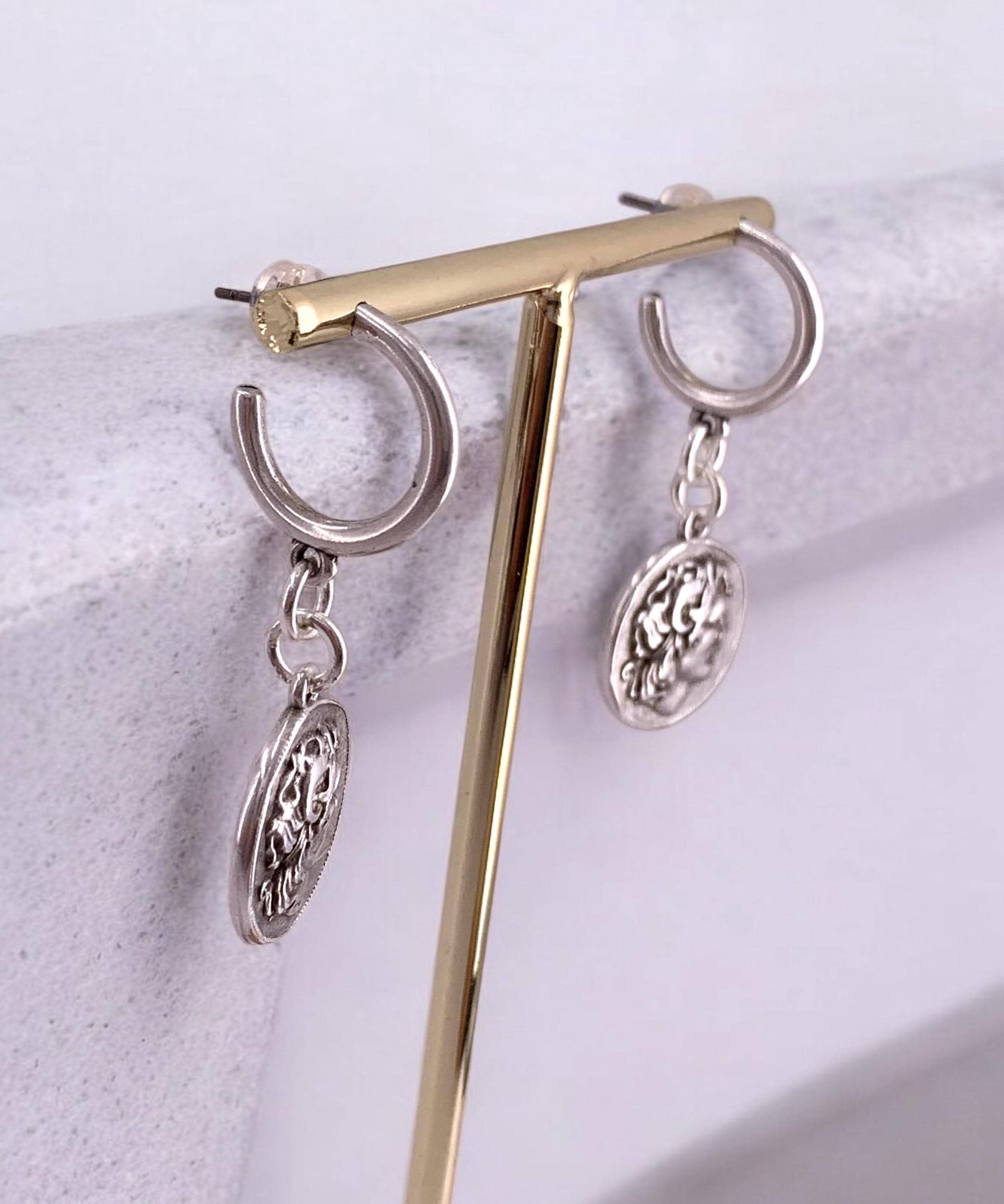 Huggie hoop dangle coins silver earrings, dropped silver coins earrings, hoop earrings, , bohemian earrings, gift for women