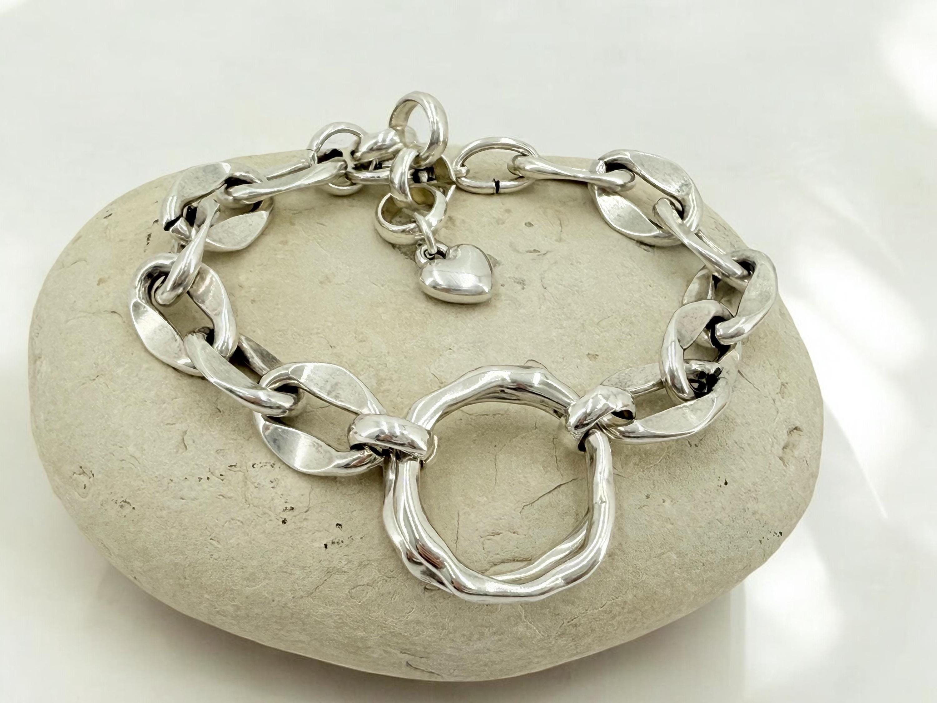 Chunky silver chain cicleshaped bracelet, bold link bracelet, heavyweight chain bracelet, thick bracelet, , women’s gift