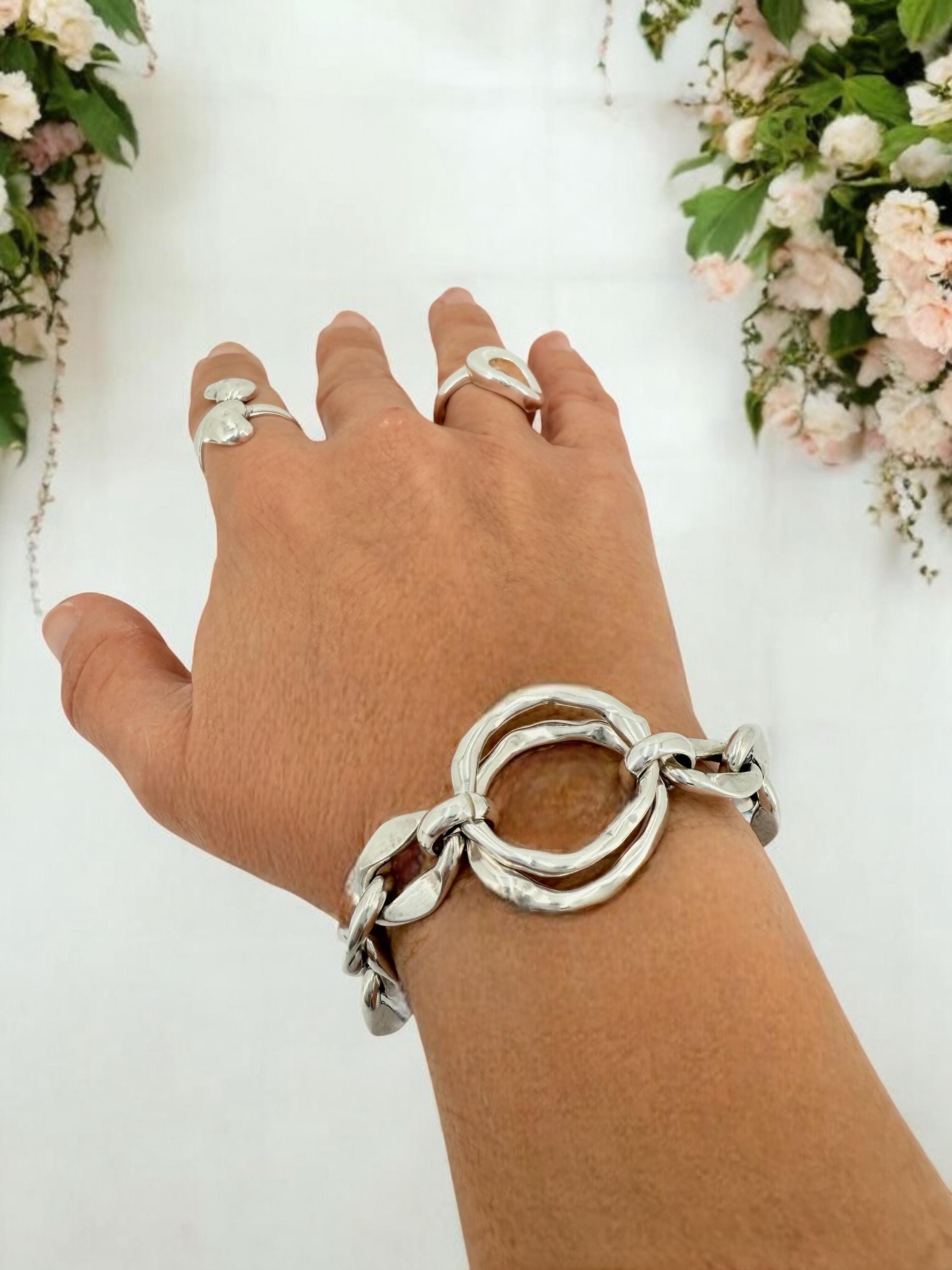 Chunky silver chain cicleshaped bracelet, bold link bracelet, heavyweight chain bracelet, thick bracelet, , women’s gift