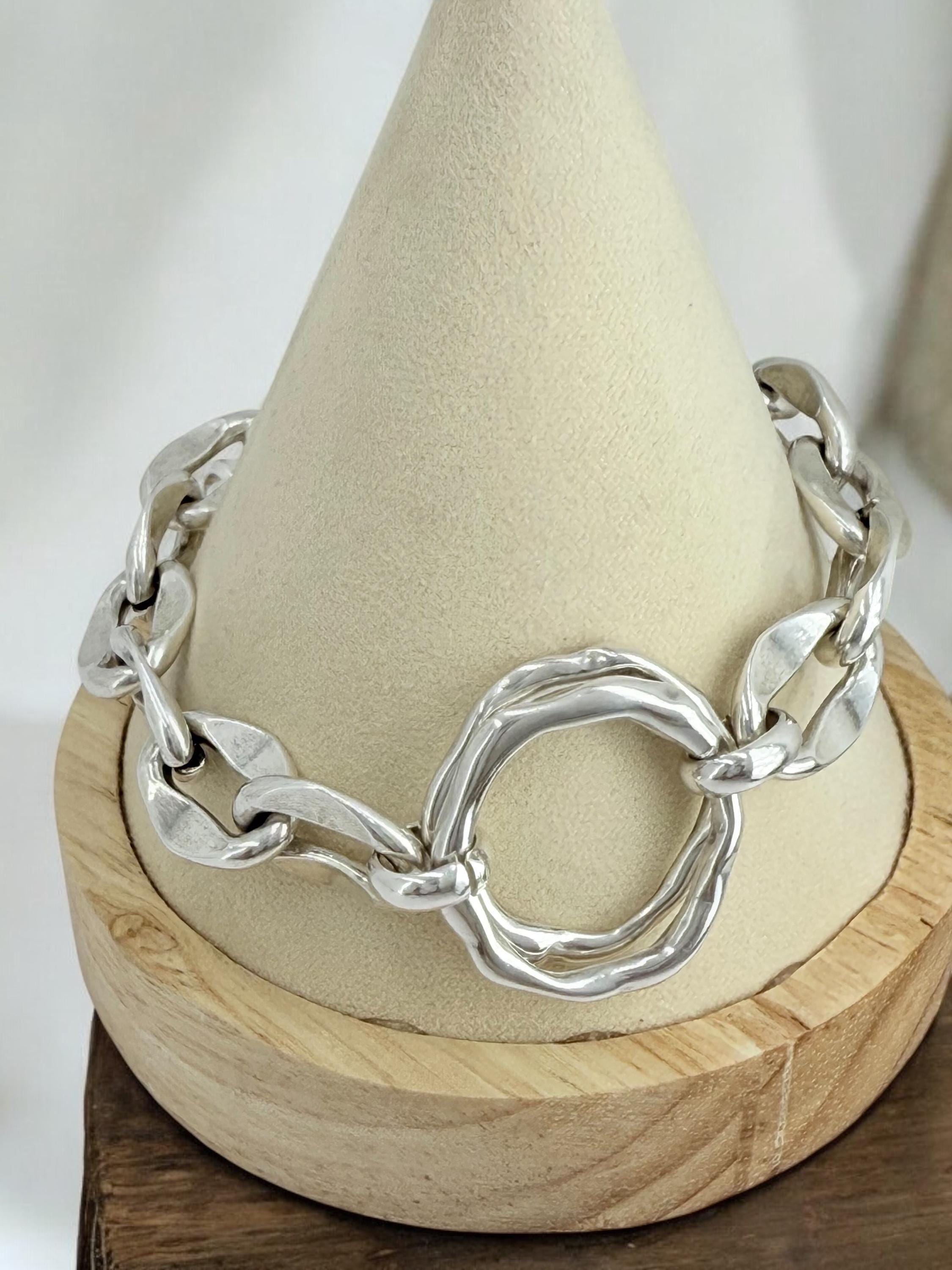 Chunky silver chain cicleshaped bracelet, bold link bracelet, heavyweight chain bracelet, thick bracelet, , women’s gift
