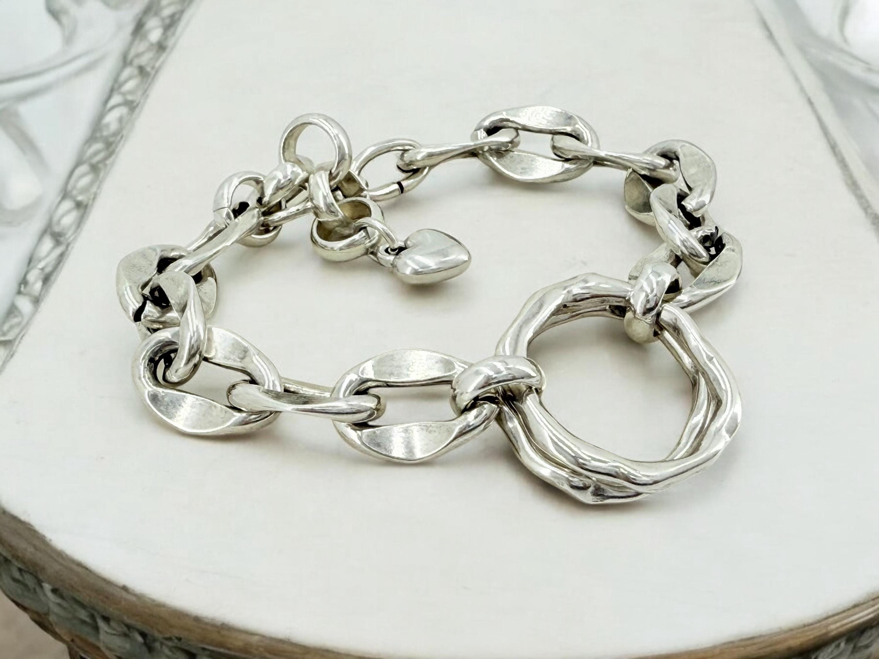Chunky silver chain cicleshaped bracelet, bold link bracelet, heavyweight chain bracelet, thick bracelet, , women’s gift
