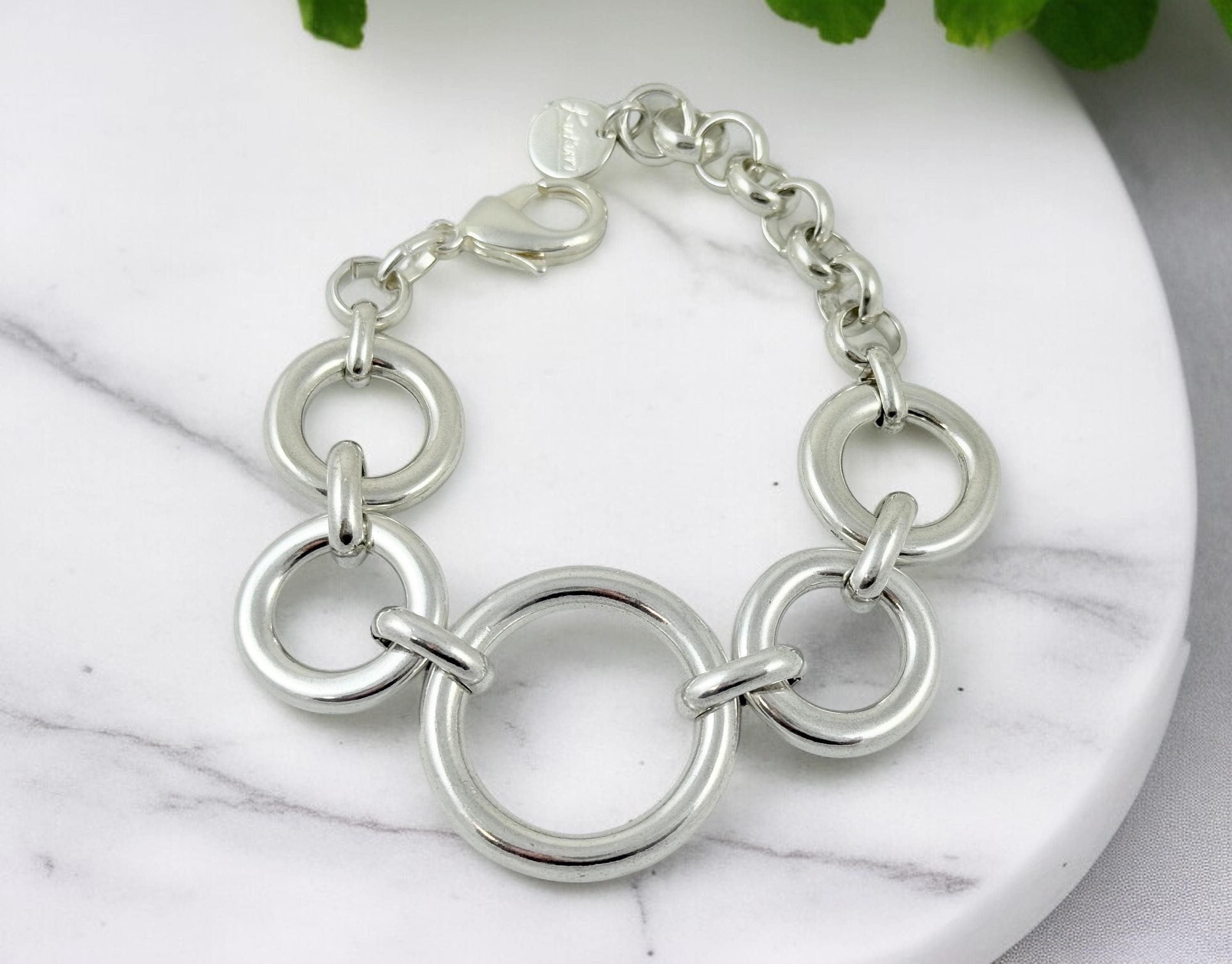 Chunky round-link silver bracelet – oversized bold rings – adjustable big size – handmade kukuri jewelry