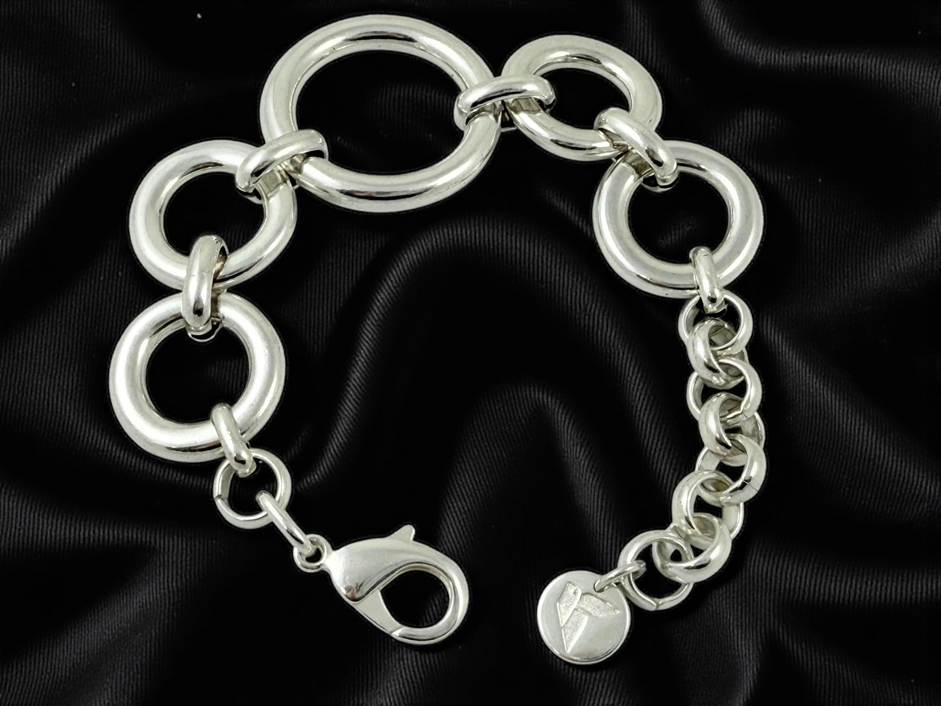 Chunky round-link silver bracelet – oversized bold rings – adjustable big size – handmade kukuri jewelry