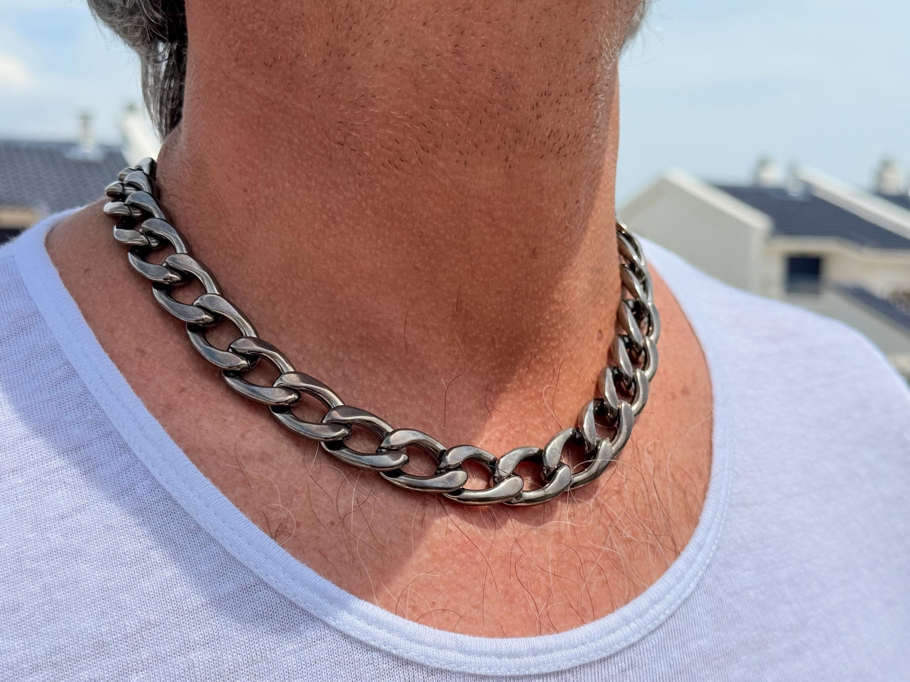 Men’s chunky graphite cuban chain – bold matte finish – lightweight aluminum necklace – urban handmade jewelry