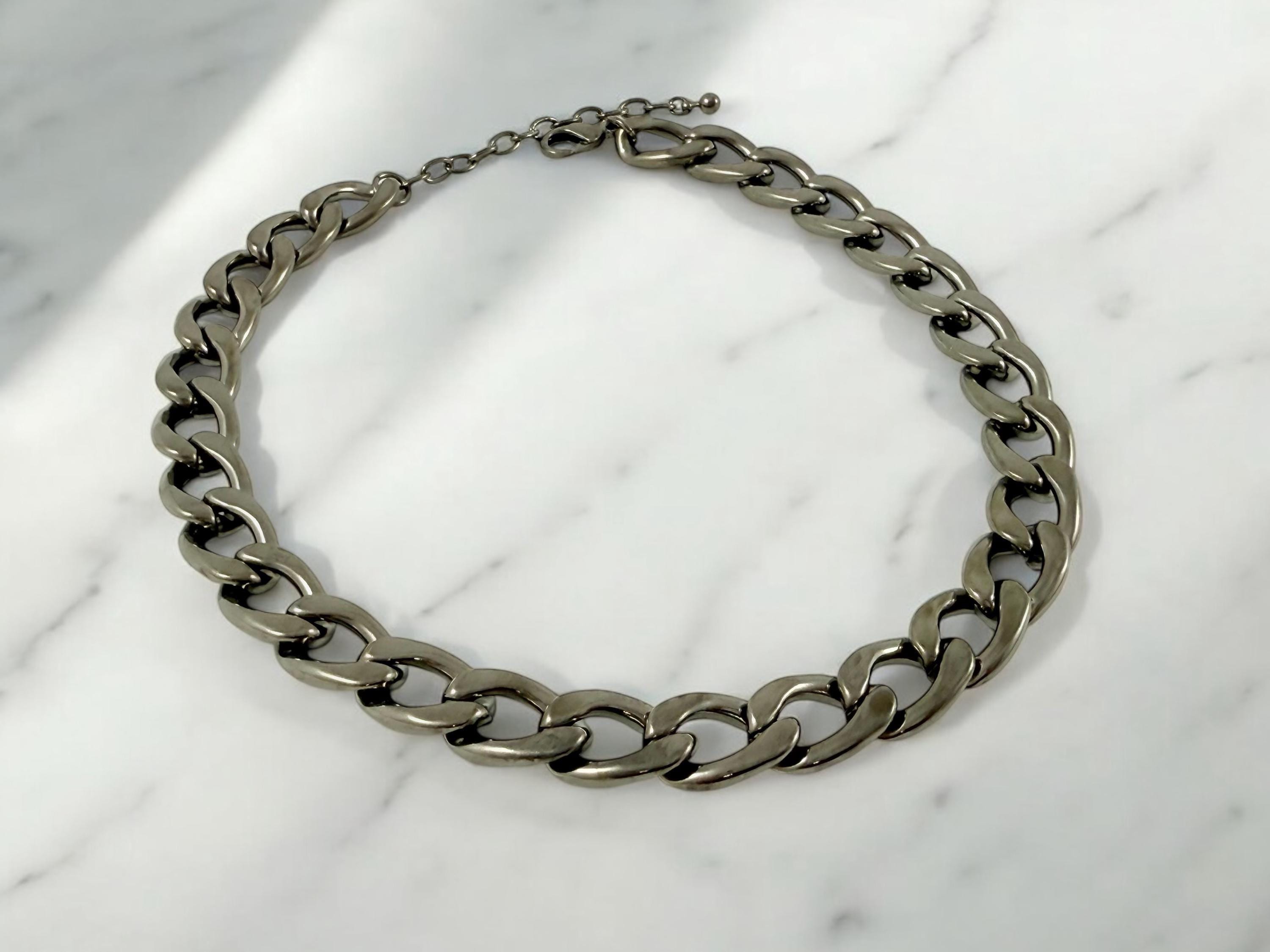 Men’s chunky graphite cuban chain – bold matte finish – lightweight aluminum necklace – urban handmade jewelry